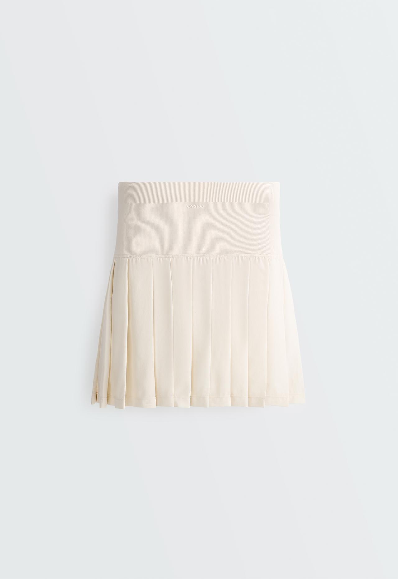 Pleated high-rise seamless short skirt — PALE ECRU