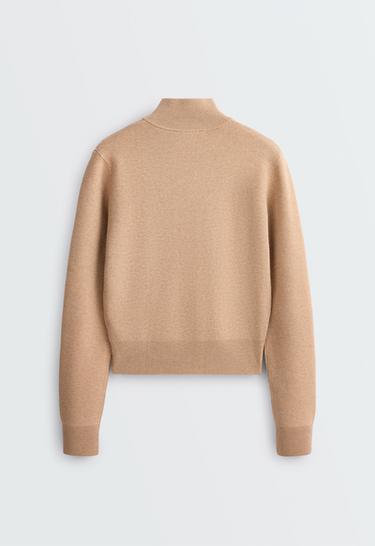 Contrast piping knit jacket — CAMEL 7