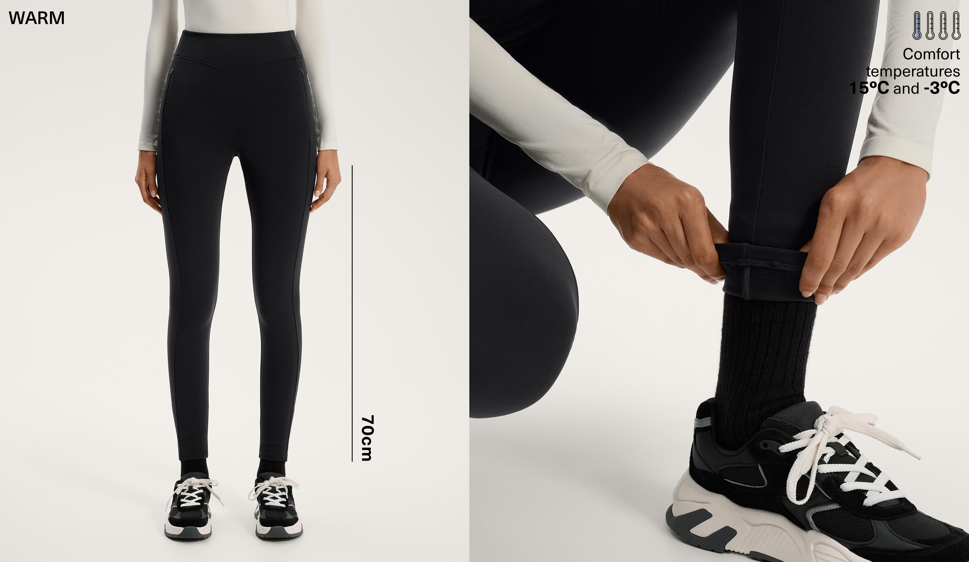 Warm high-rise ankle-length leggings with pockets 70 cm — BLACK