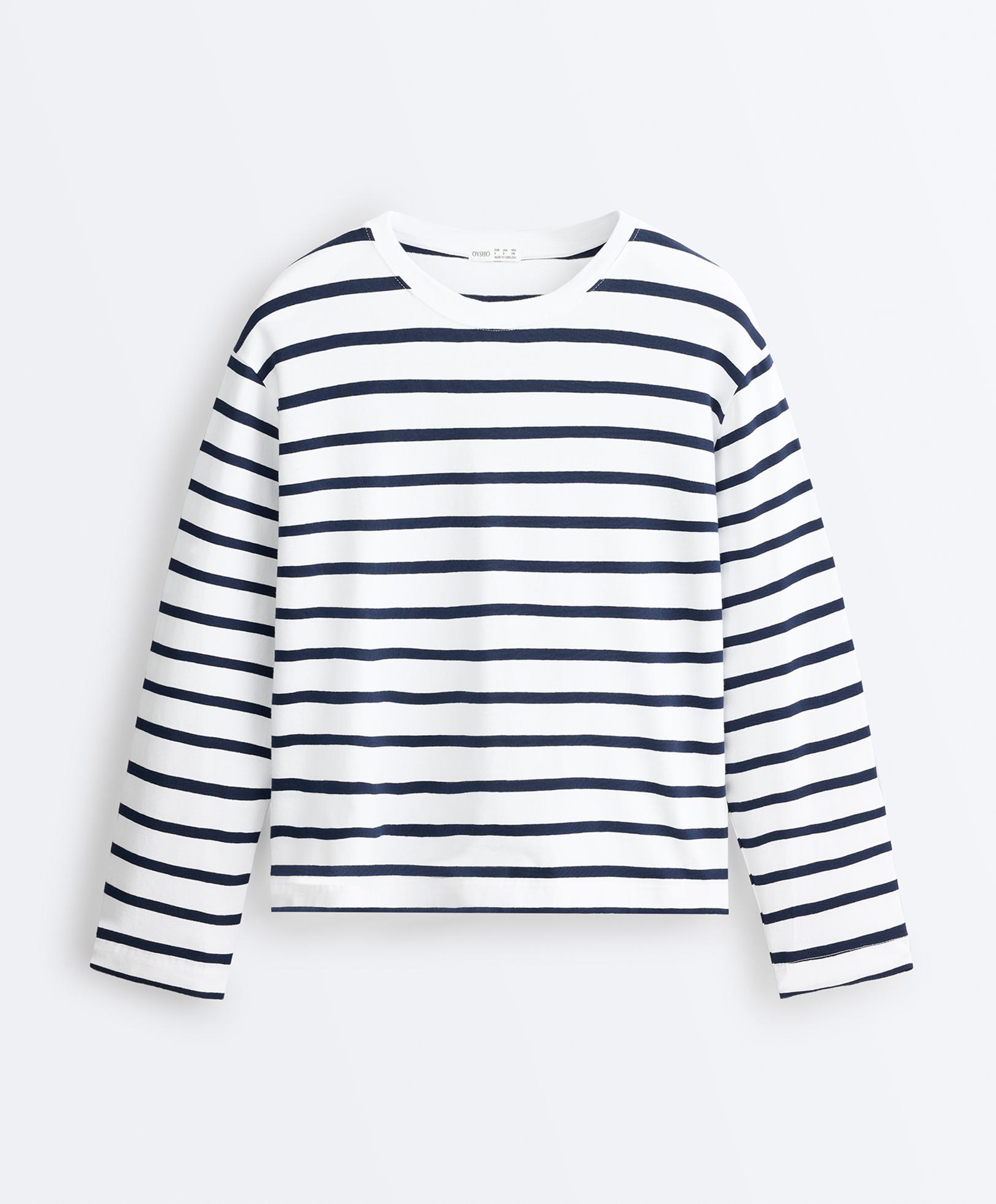 Boxy oversize striped cotton blend long sleeve T-shirt — NAVY BLUE