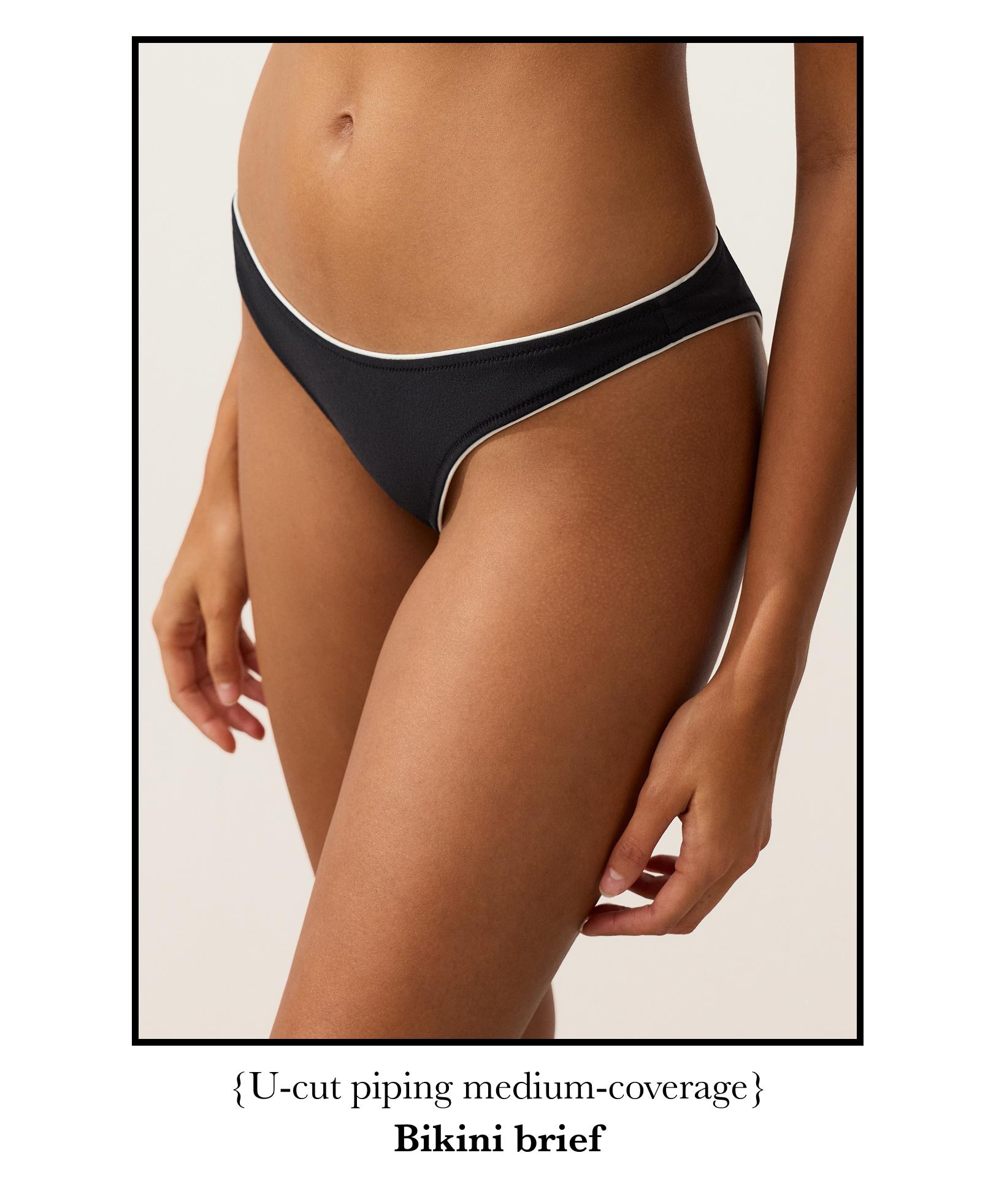 U-cut piping medium-coverage bikini briefs — BLACK
