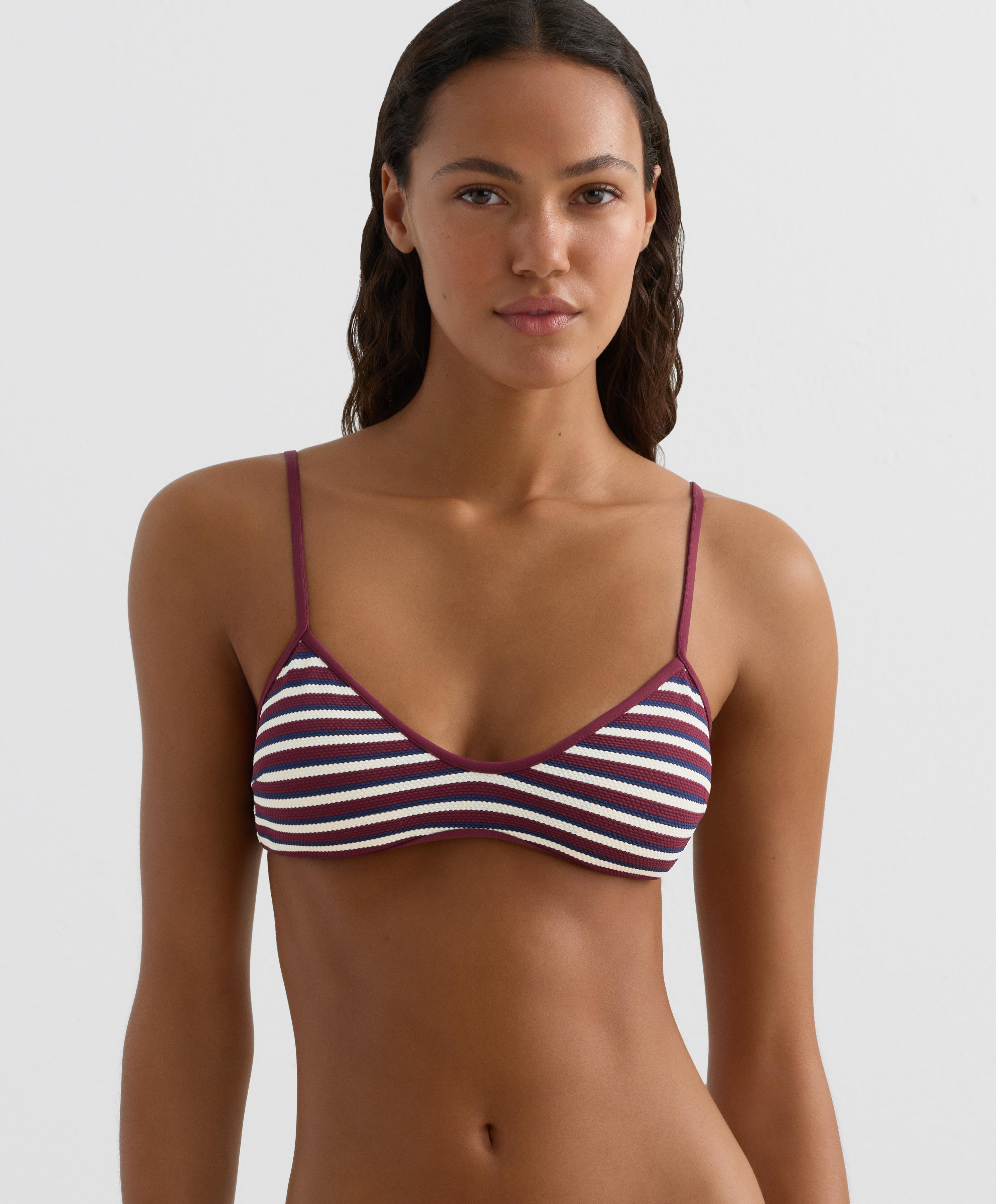 Textured stripe triangle bikini top — PALE PLUM