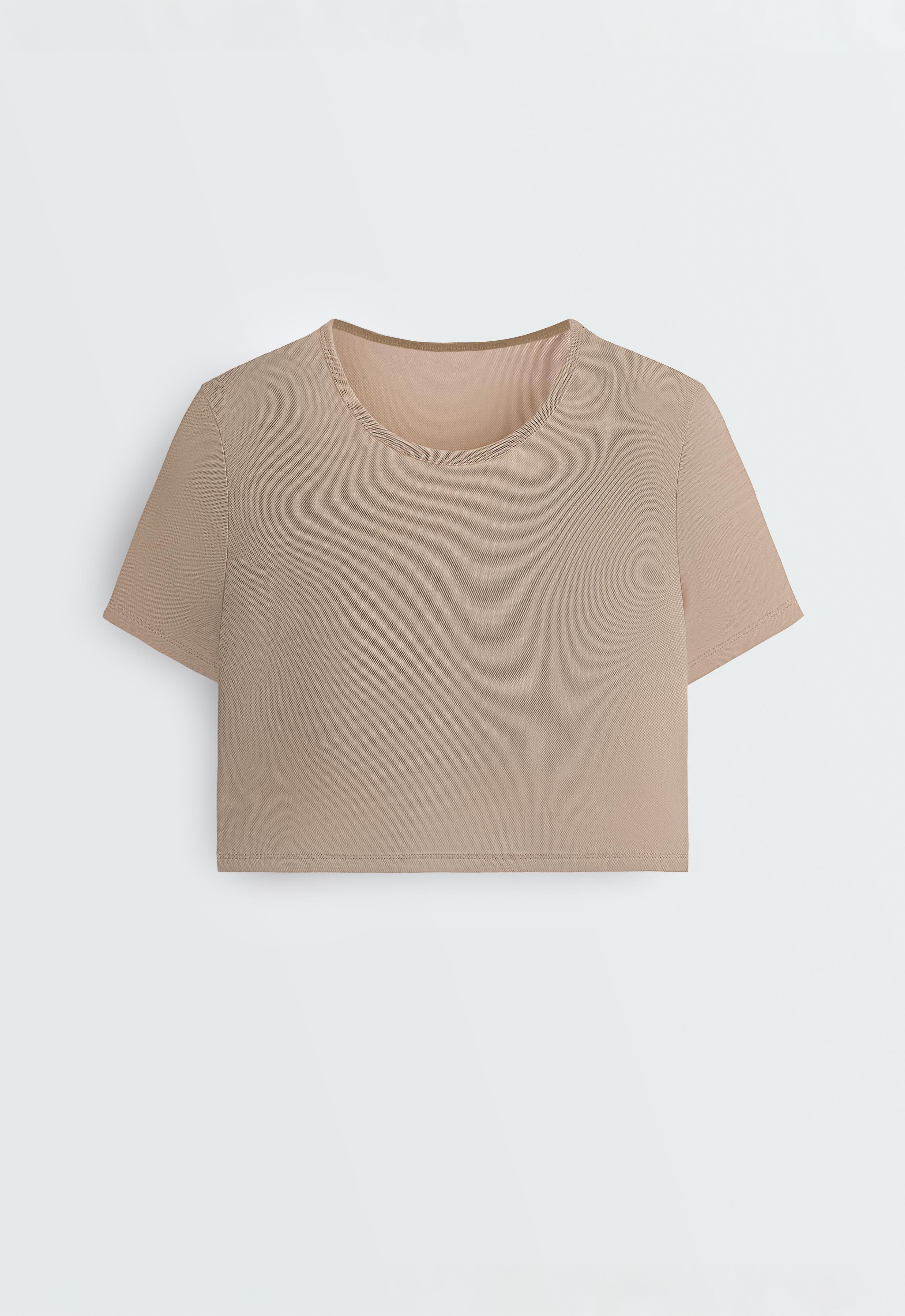 Evermove short-sleeved overlay tank top — PINK-BEIGE