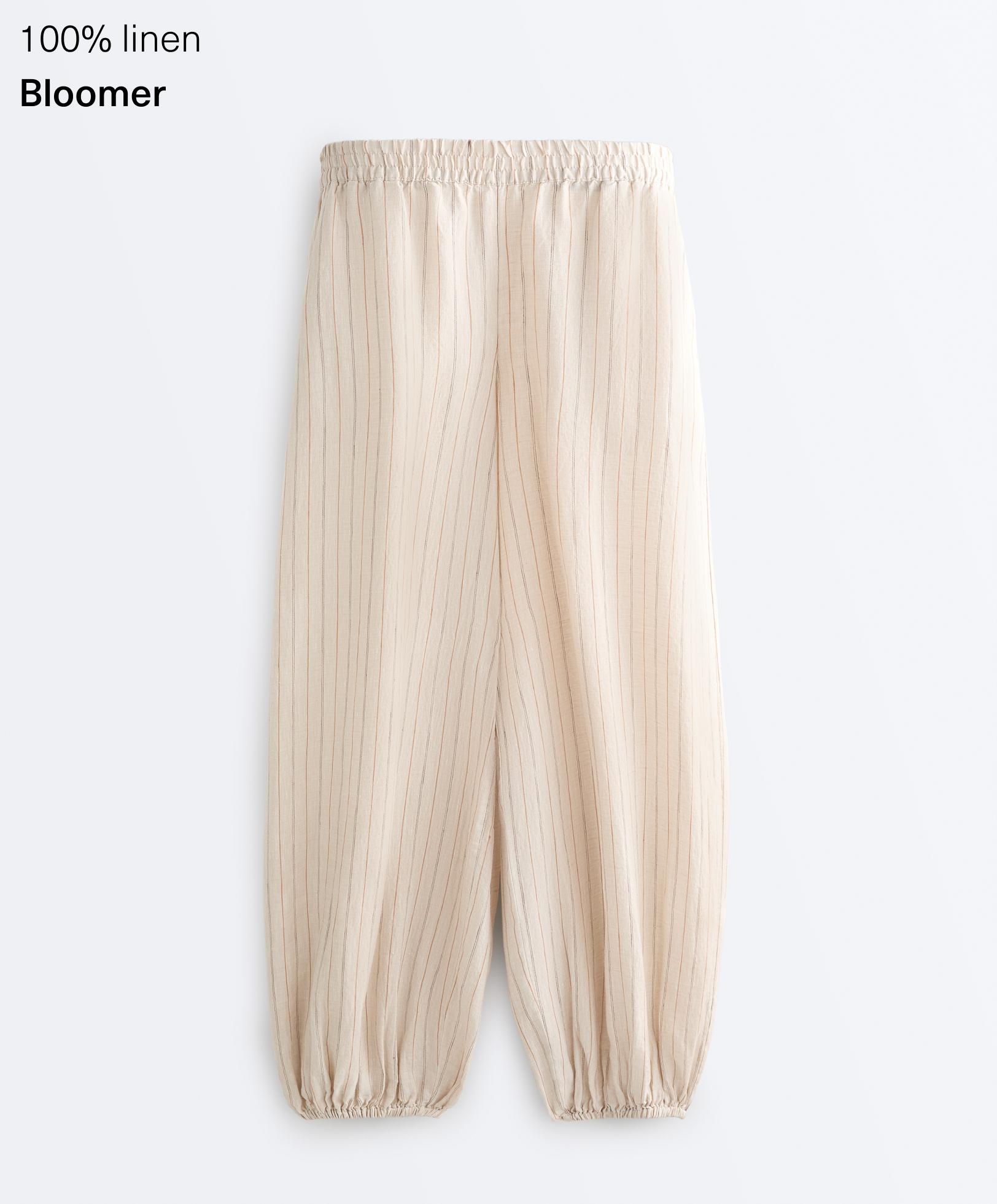 100% linen striped bloomer trousers — SAND MELANGE