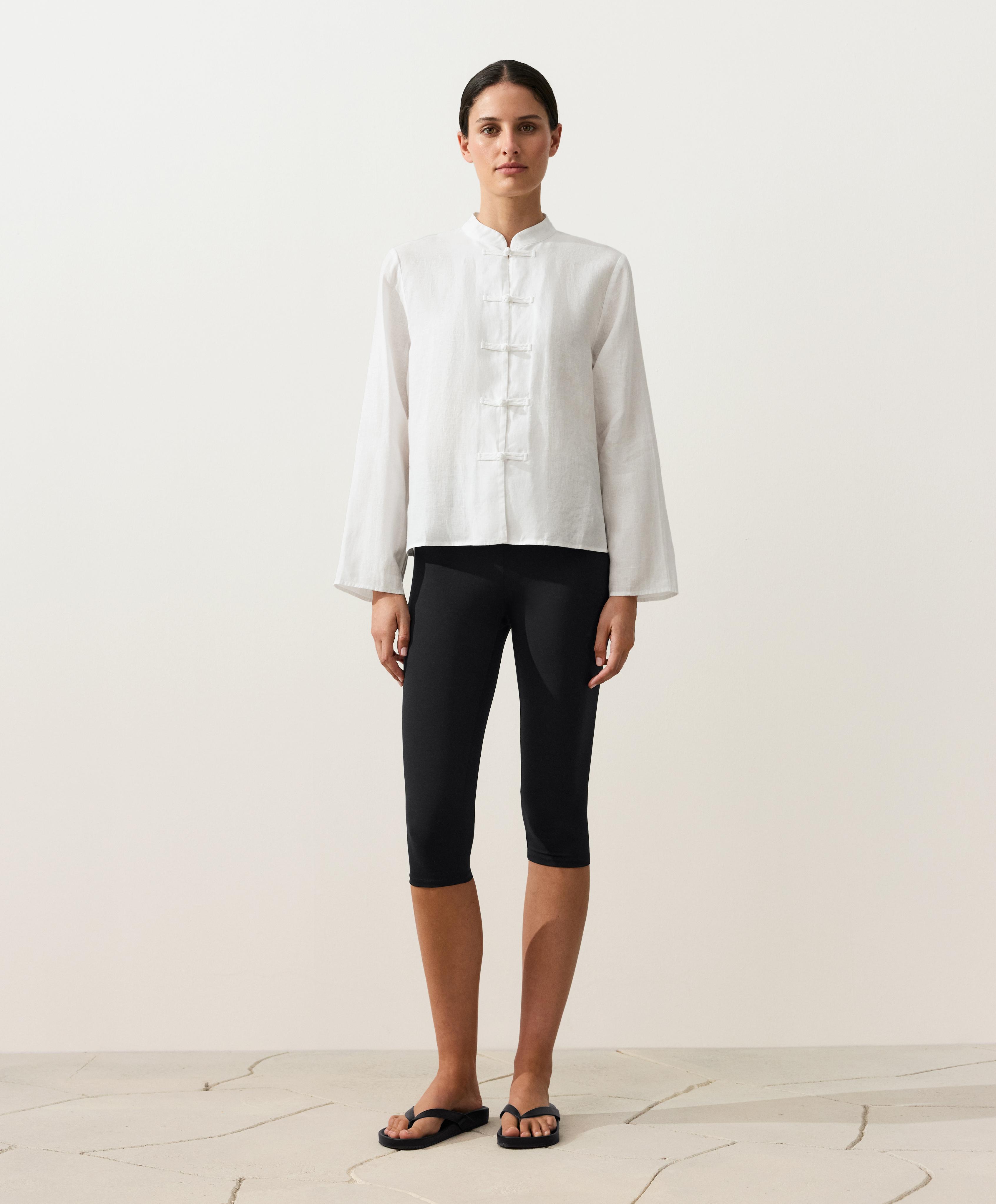 100% linen stand-up collar shirt — WHITE