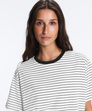 Oversize short-sleeved cotton blend T-shirt with contrast stripes — WHITE  3
