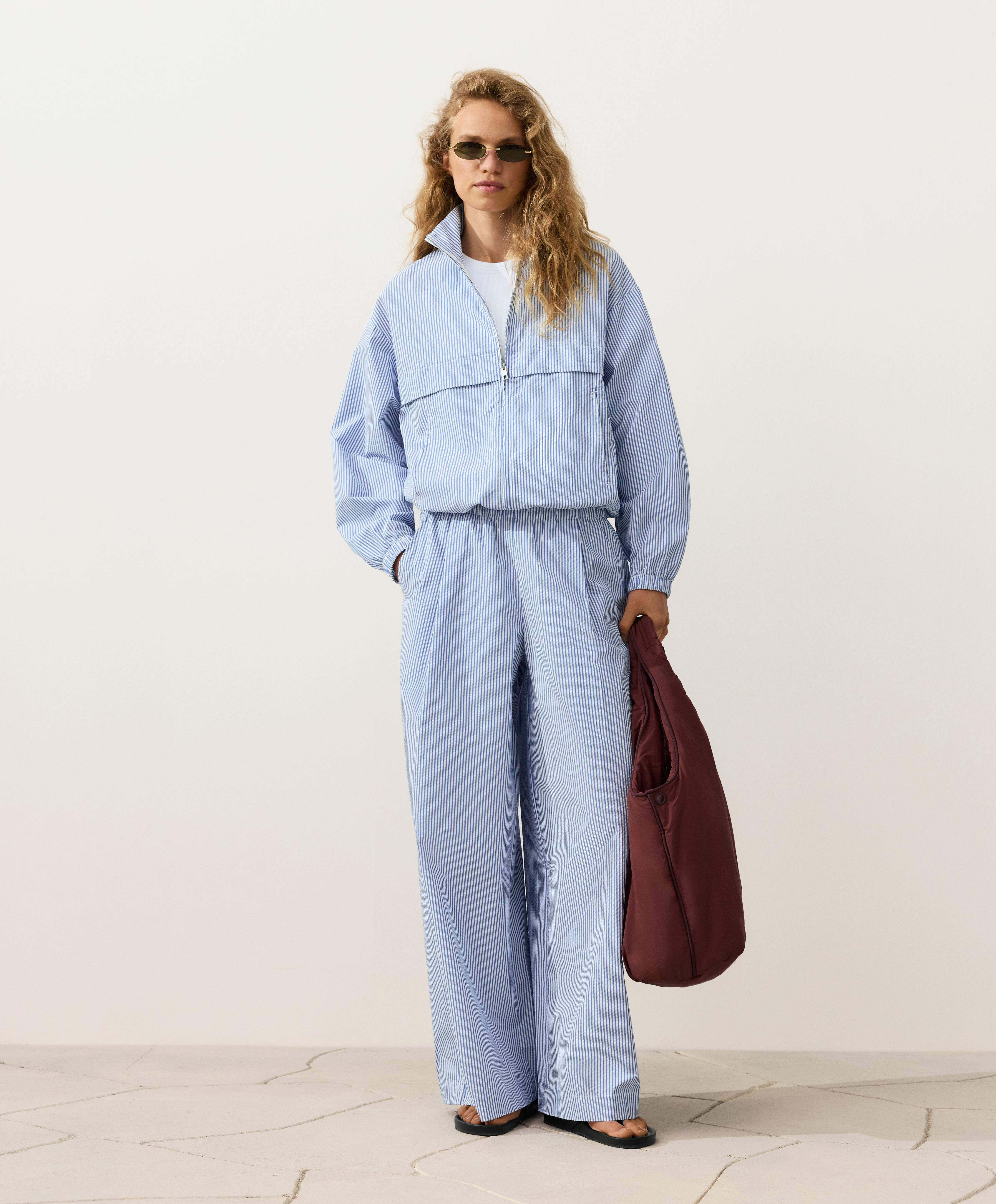 Cotton blend striped Track jacket — PALE BLUE