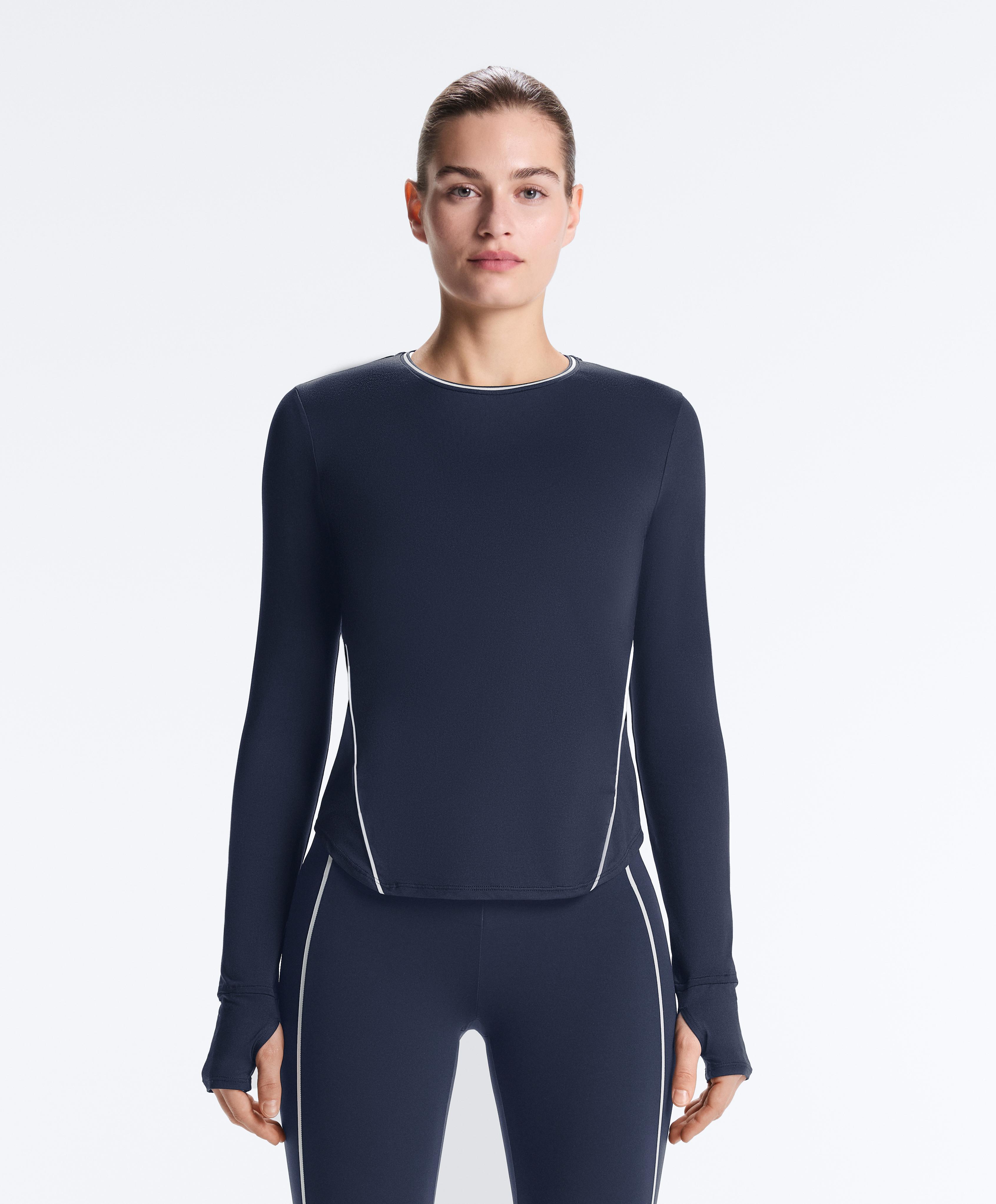Long-sleeve technical piping T-shirt — NAVY BLUE