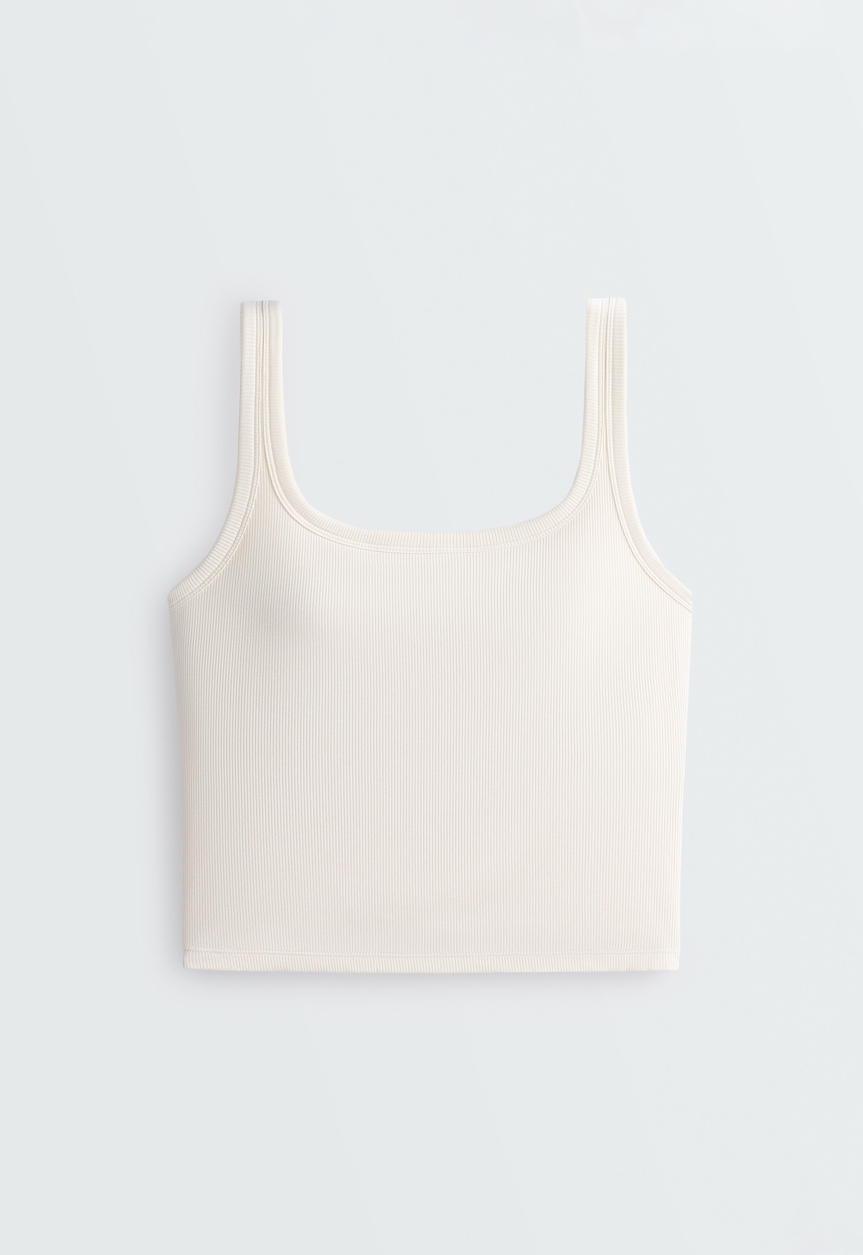 Square neck rib modal blend tank top — PALE ECRU