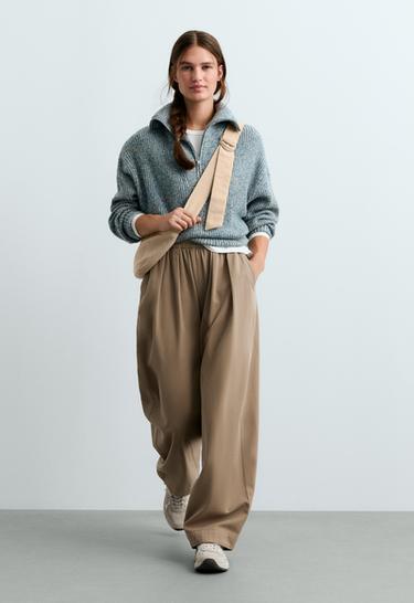 Marled knit jumper with half zip — GREY-BLUE 1