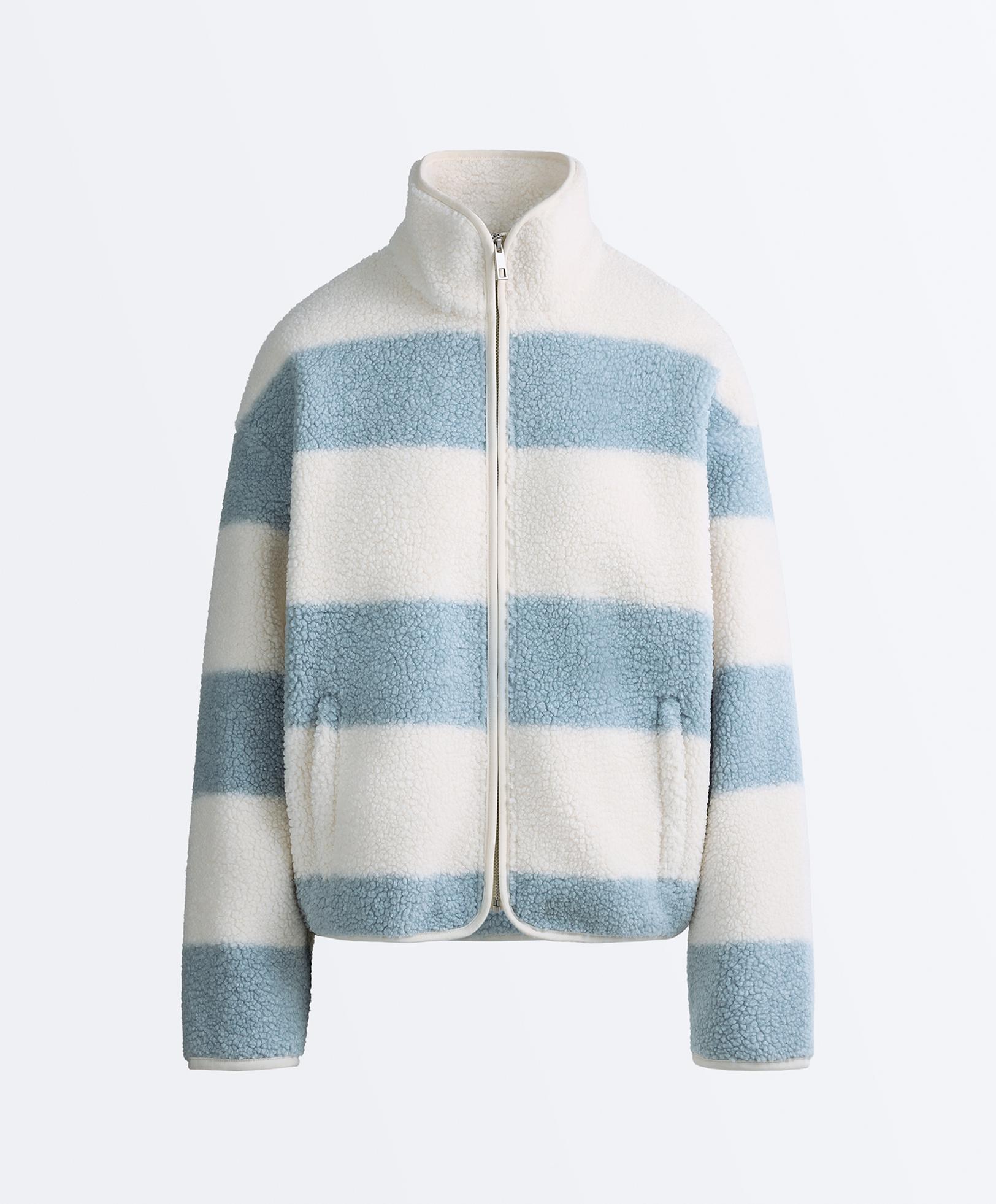 Striped faux-shearling bomber jacket — DUSTY-BLUE