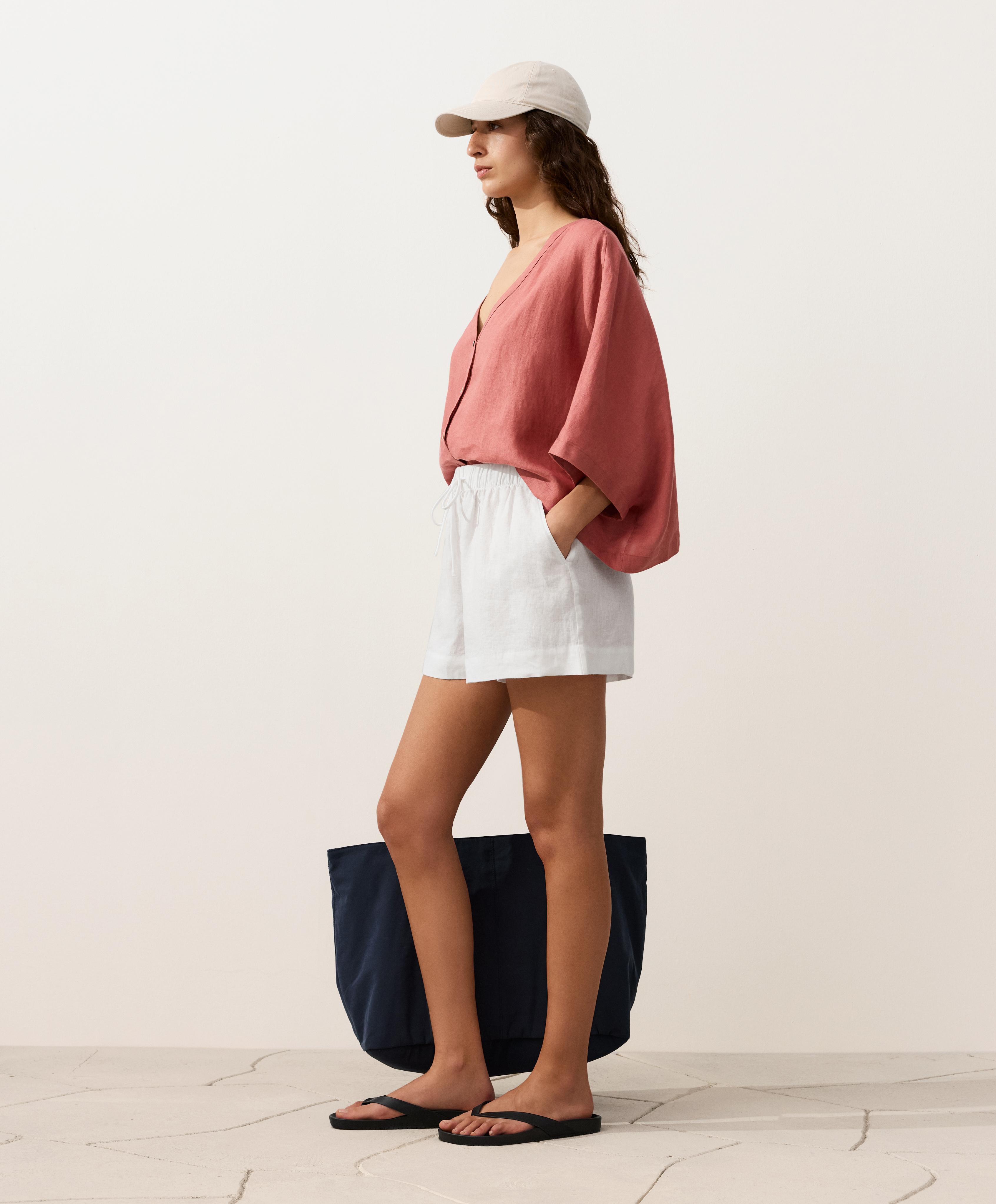 100% linen short-sleeve shirt — CORAL