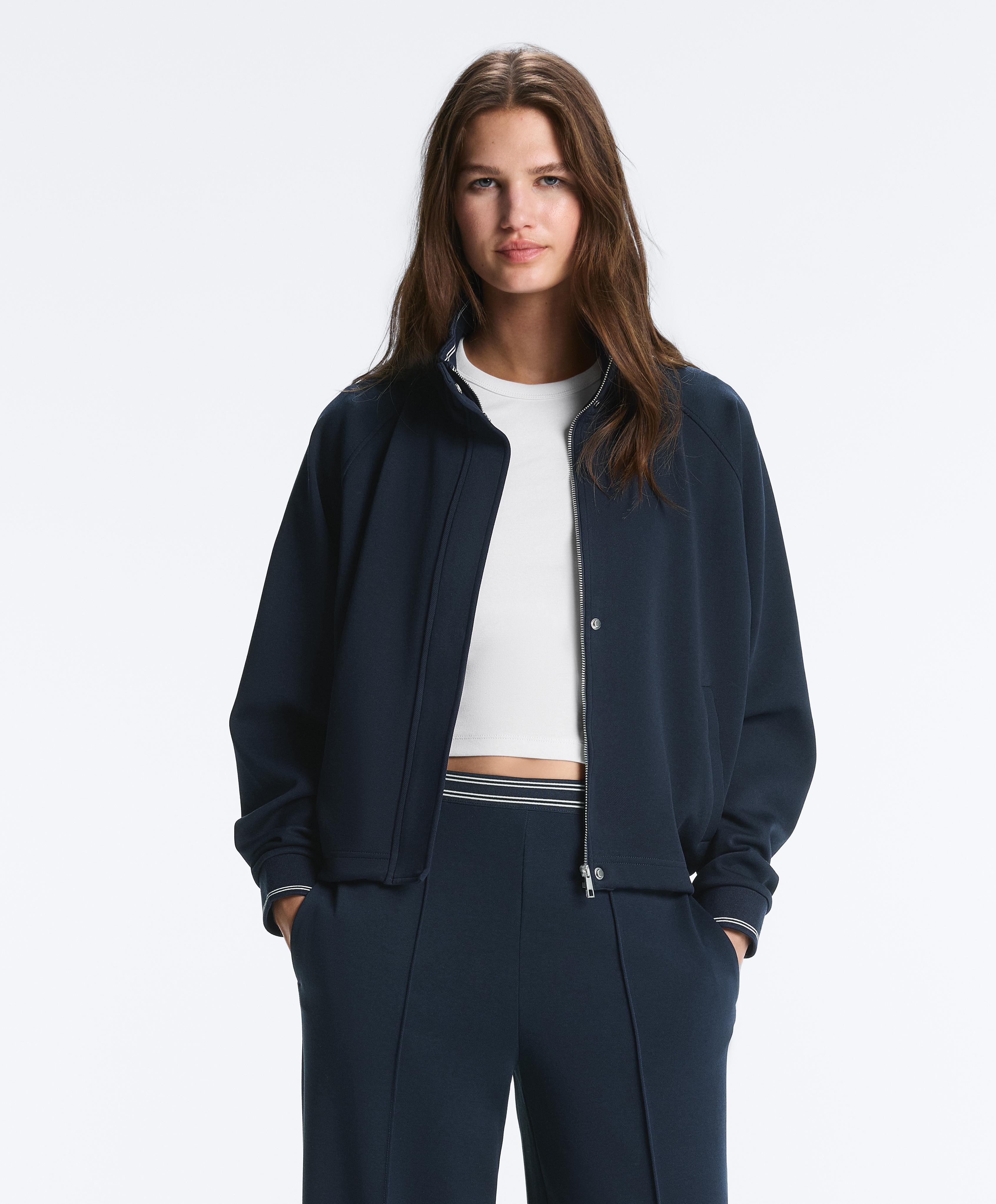 Piqué jacket with cotton contrast piping — NAVY BLUE