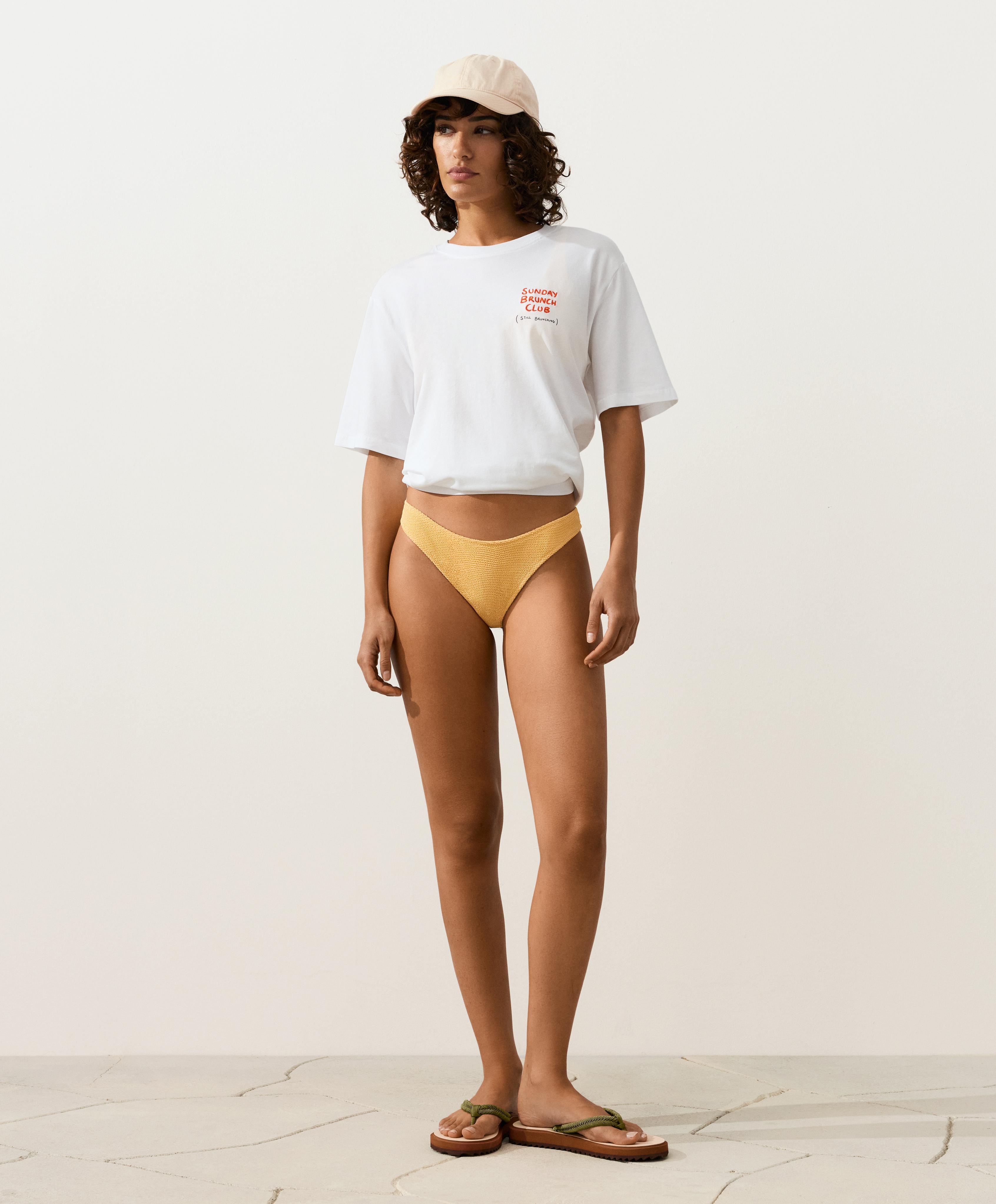 U-cut crinkle Brazilian bikini briefs — BURNT YELLOW