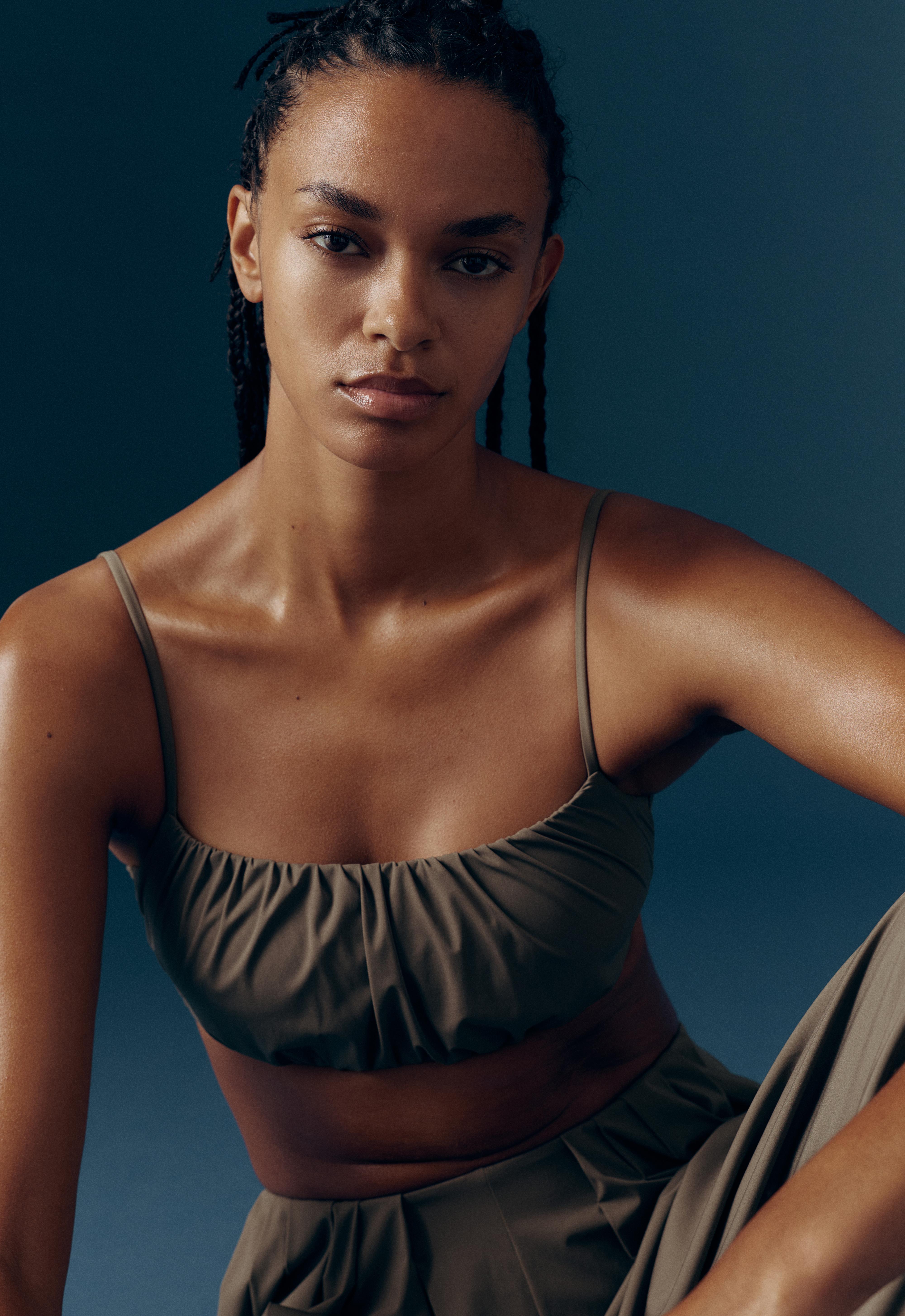 Light Touch ruched low-support bra — KHAKI-GREY