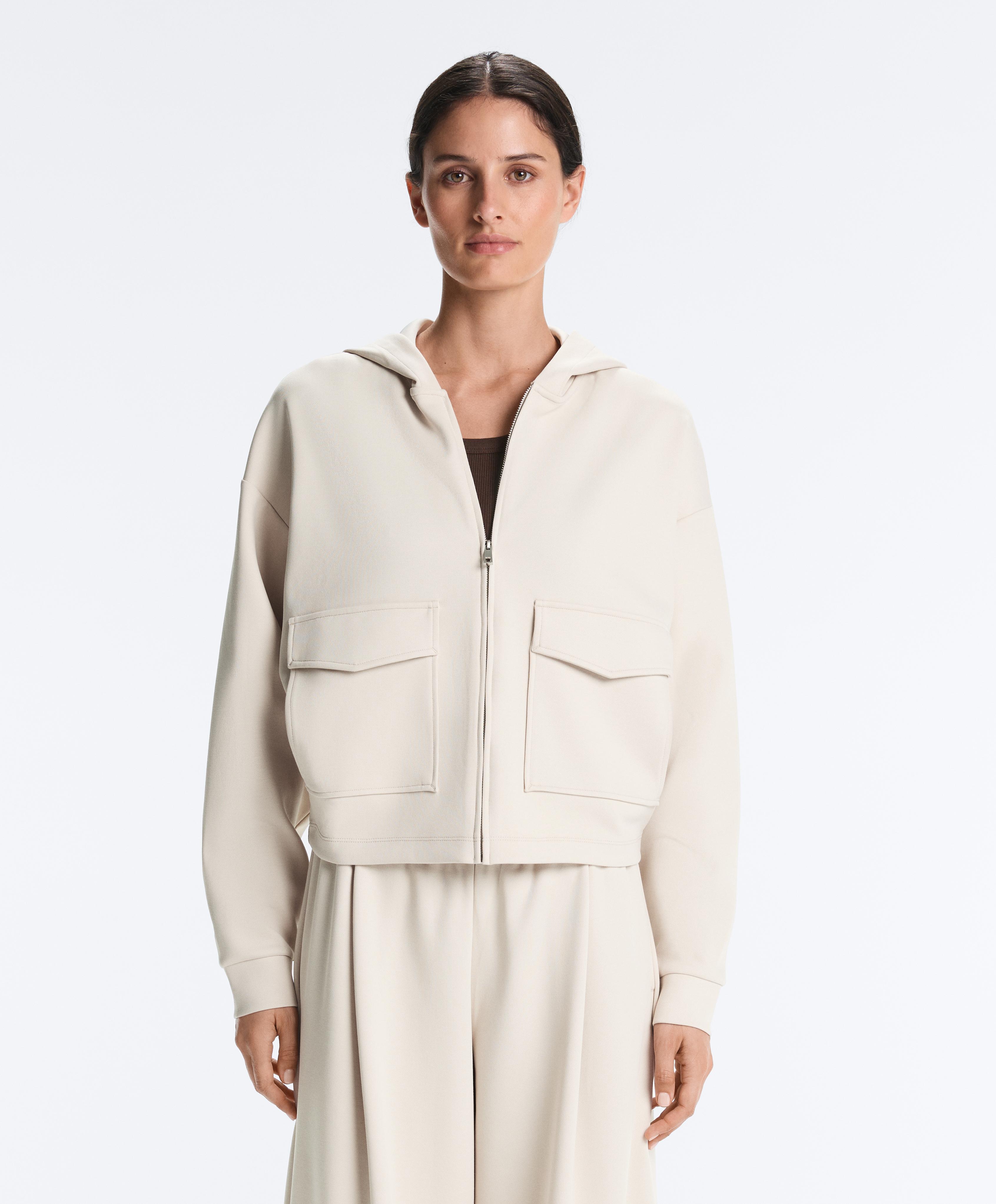 Hooded piqué cotton jacket — PALE MINK