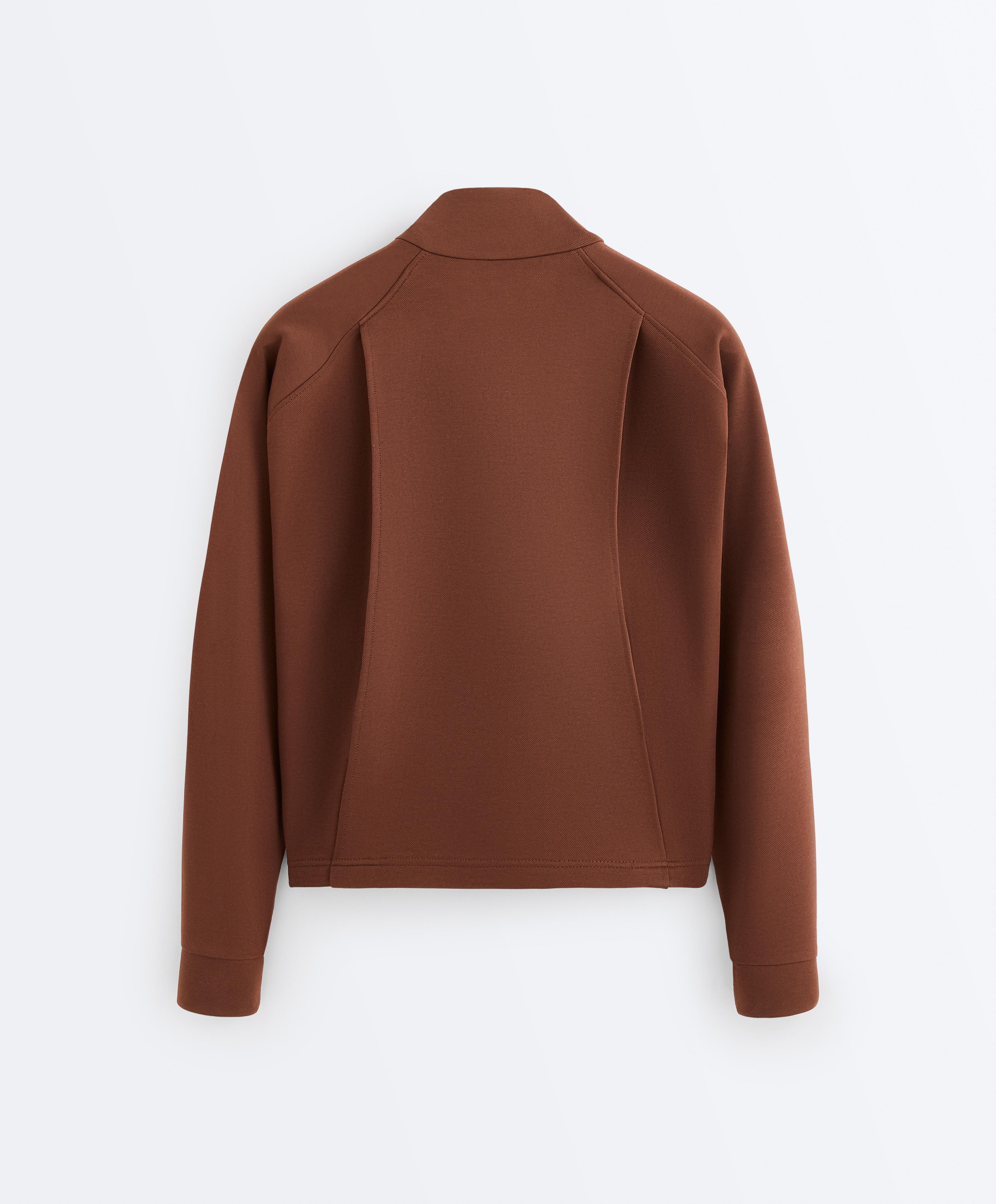 Cotton piqué pocket jacket — COFFEE