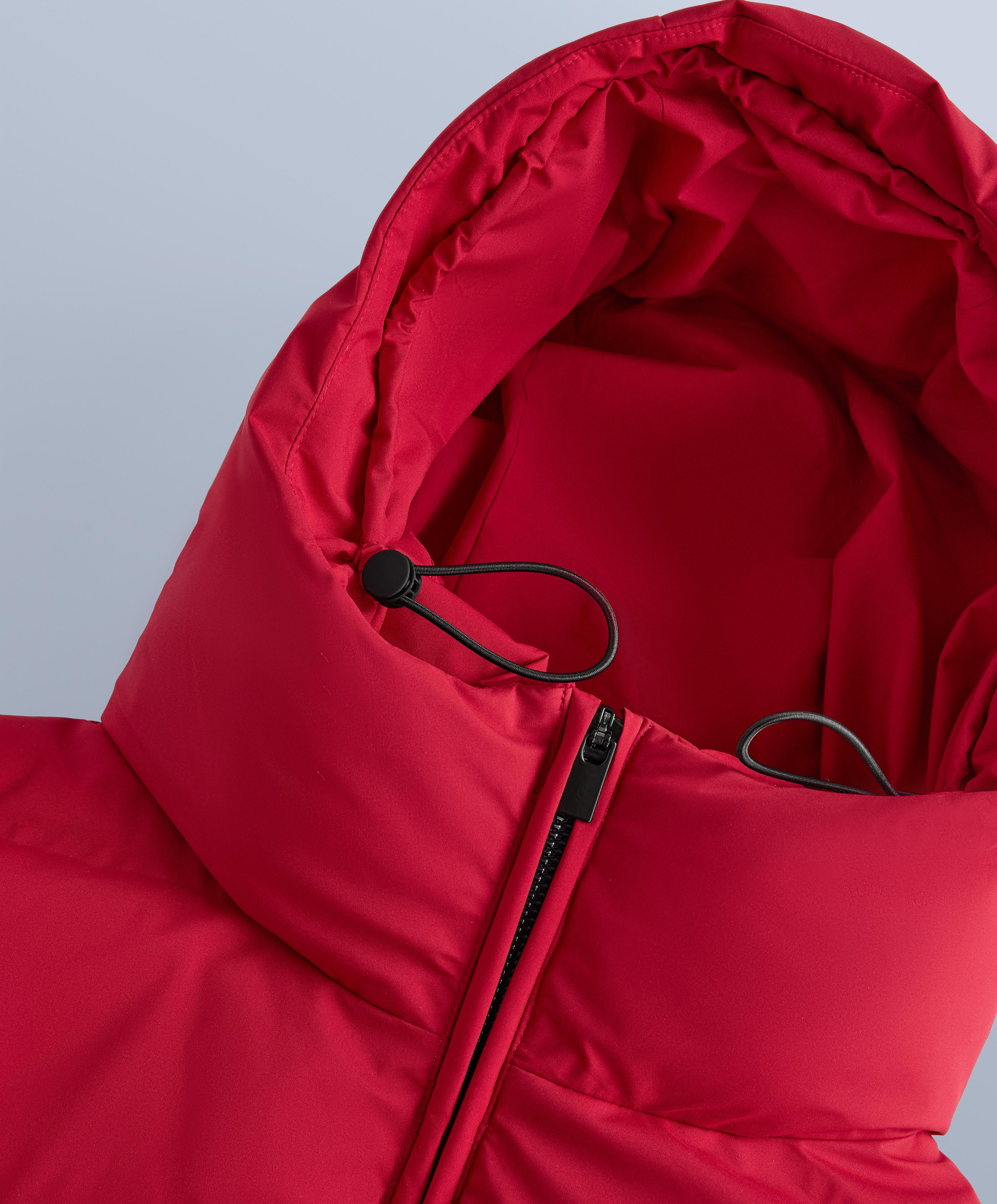 Lightweight padded jacket with 80% down and 20% MINARDI PIUME SKI water-resistant filling — RED