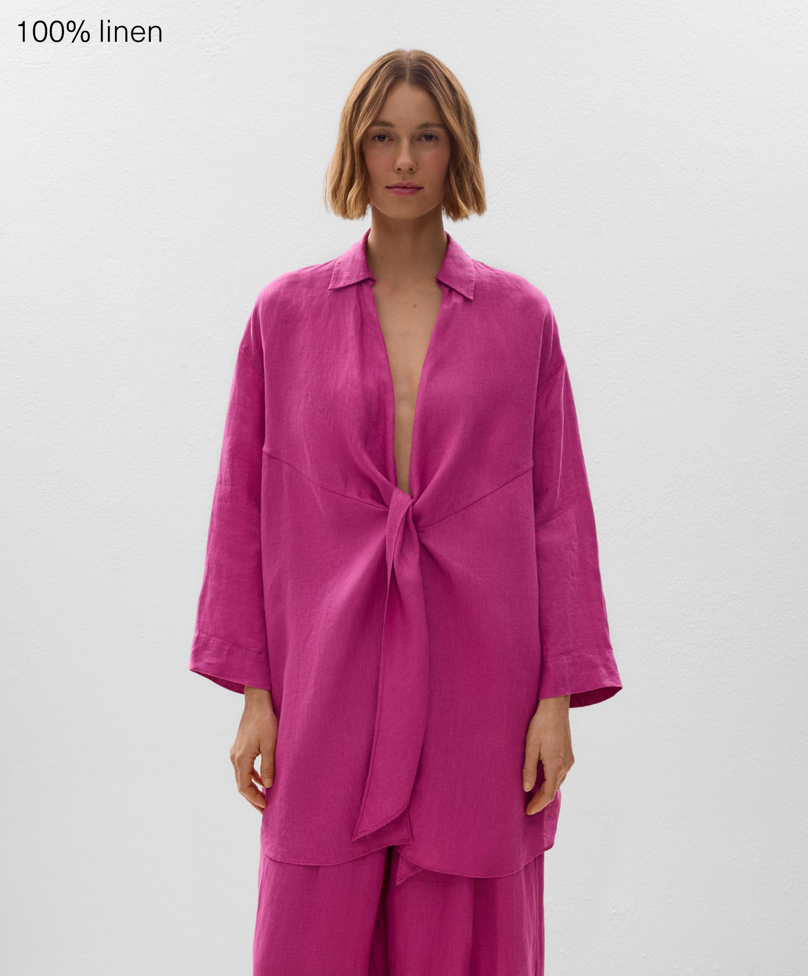 Long-sleeved knot tunic. Fabric made with 100% linen. - Sale