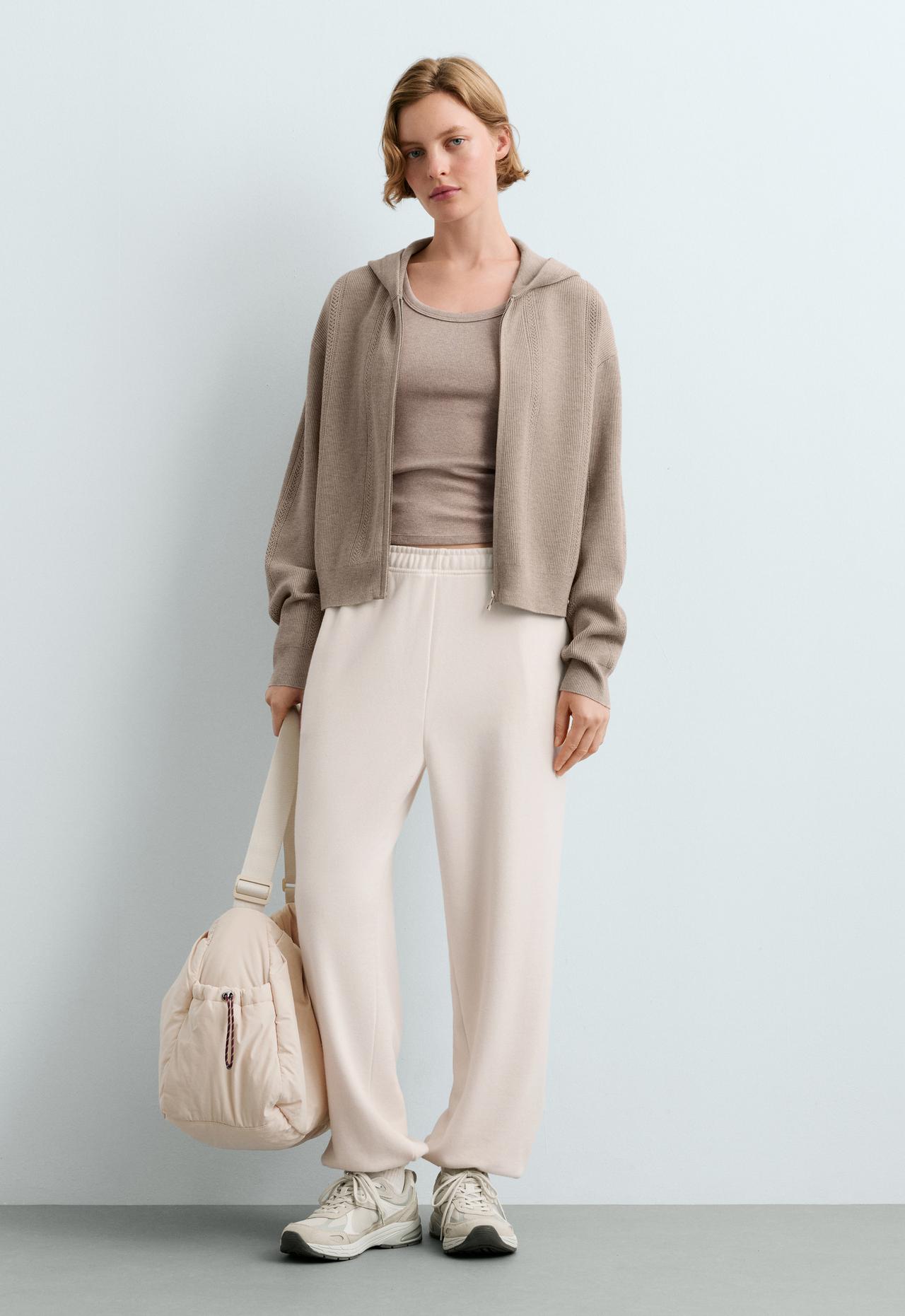 Open-knit hooded jacket — SOFT MINK