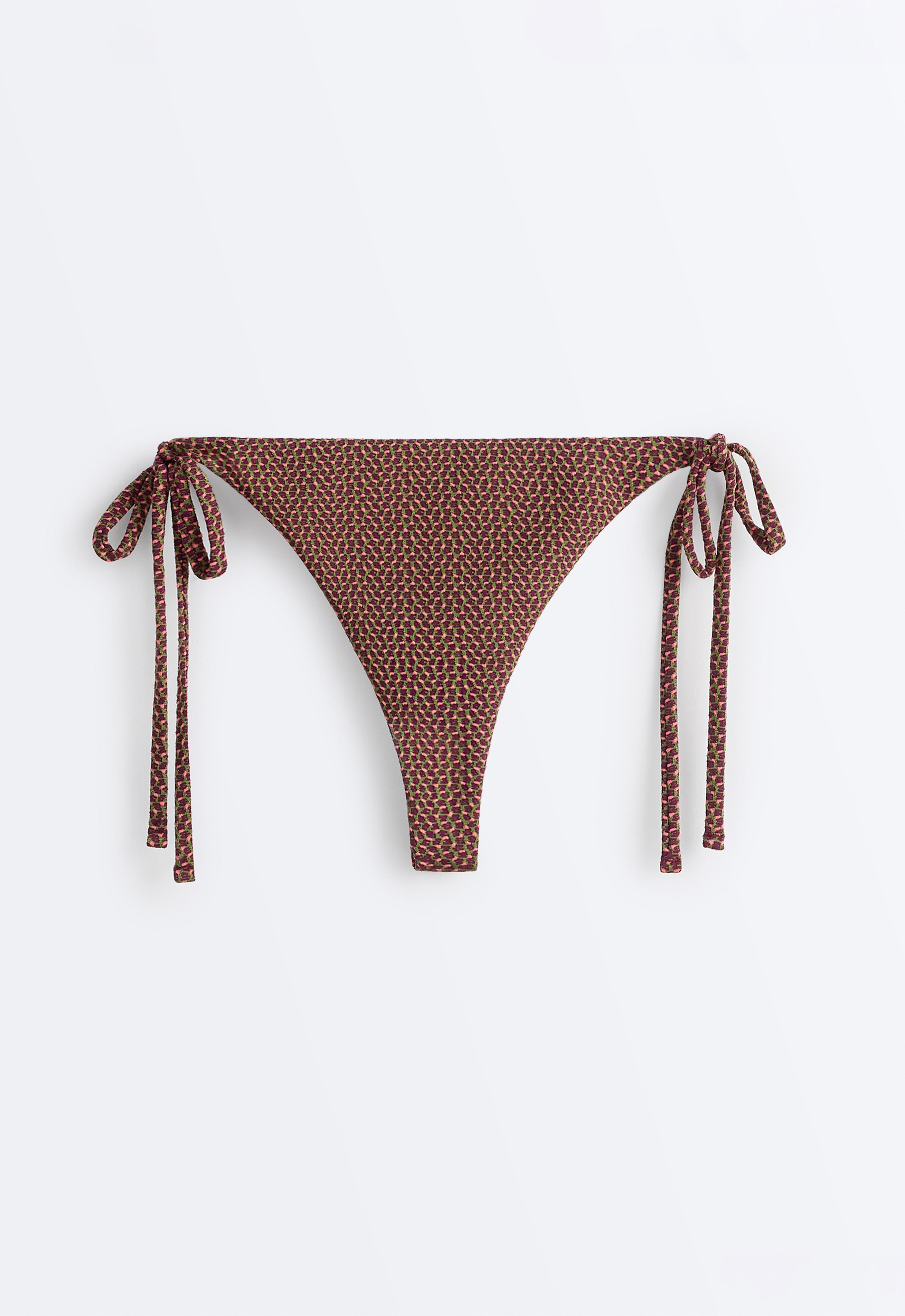 Geometric tie-side bikini thong — LIGHT KHAKI