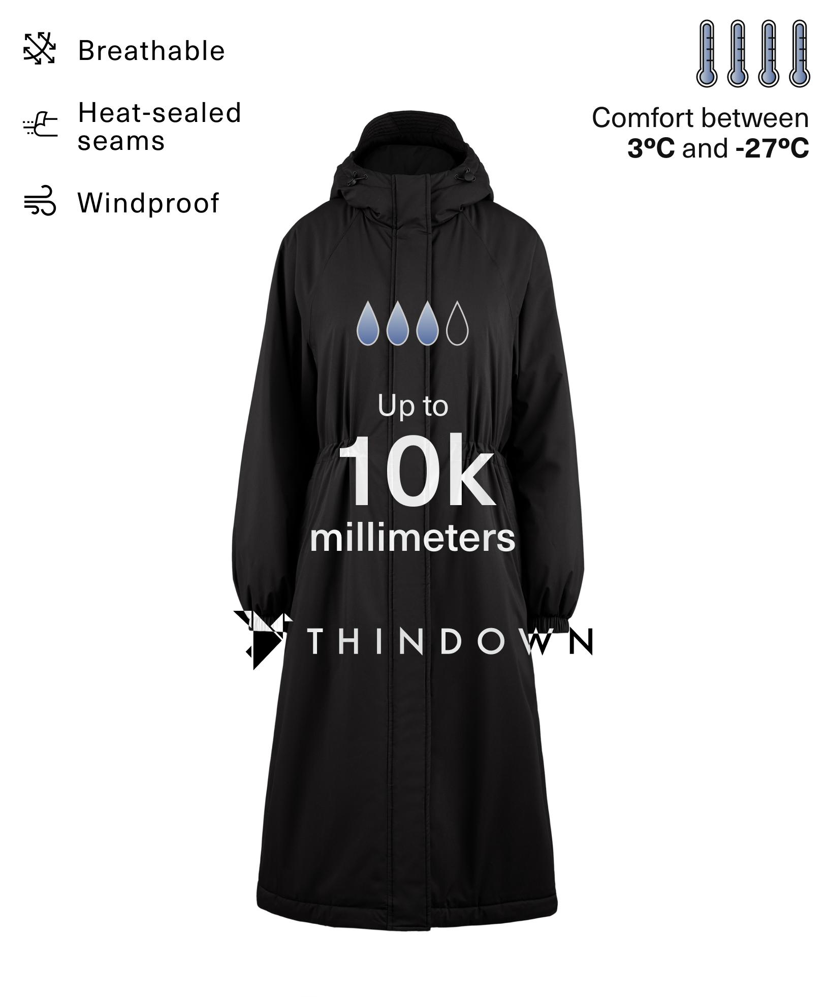 Veste longue extra légère matelassée imperméable 10 k ThindownTM