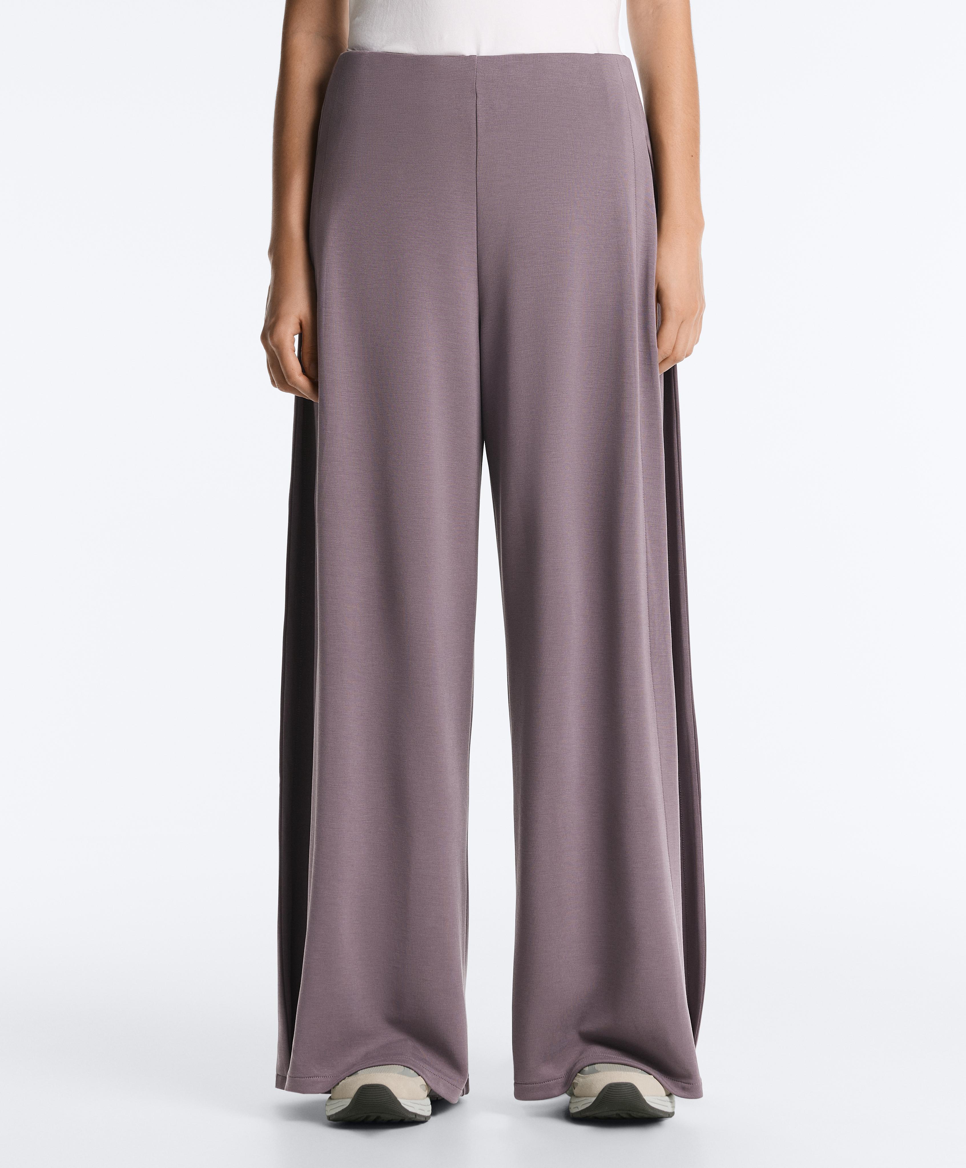 Soft-touch wide-leg trousers with side pleat and modal — GREY-LILAC