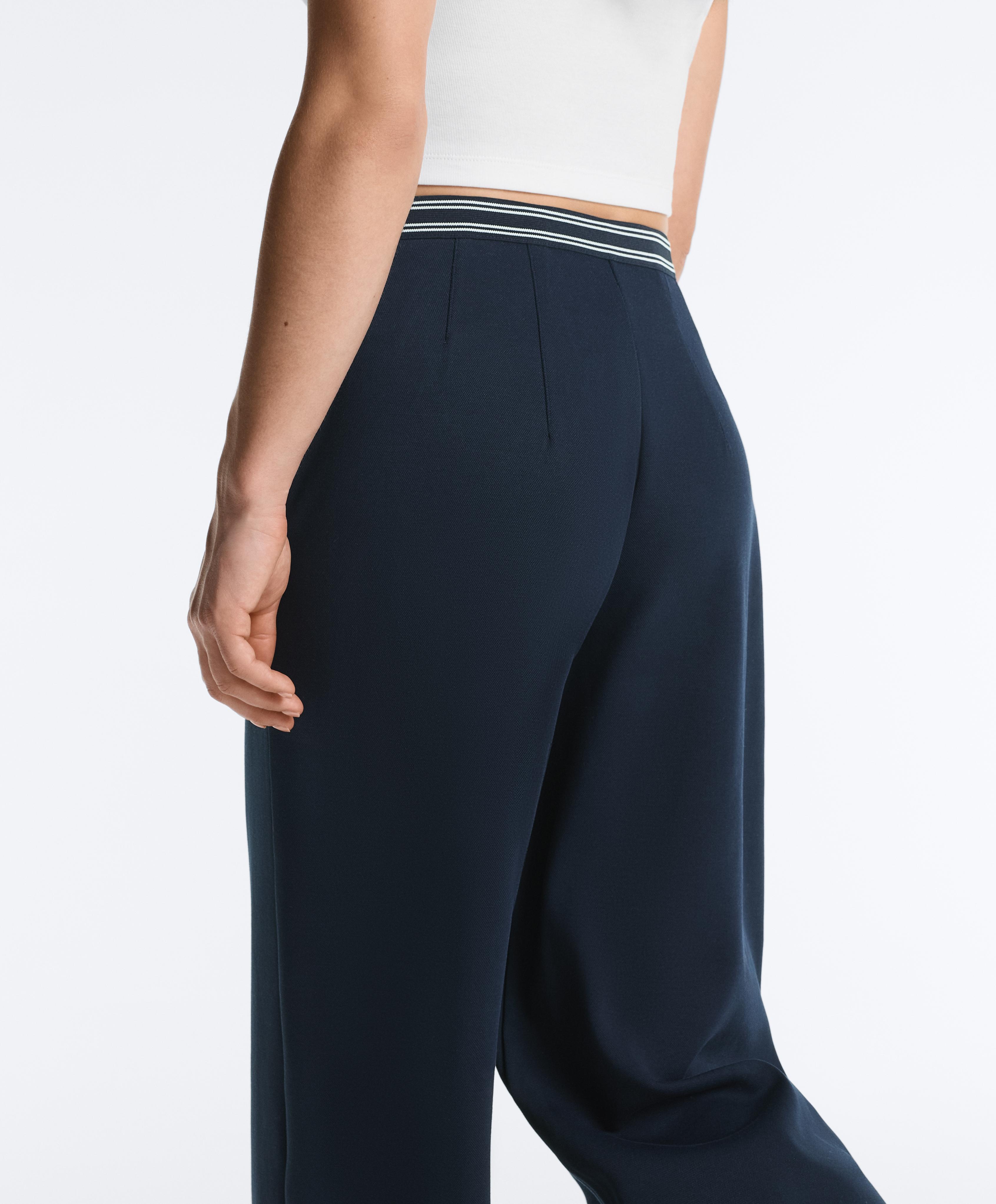 Straight-leg piqué trousers with cotton and contrast Piping — NAVY BLUE