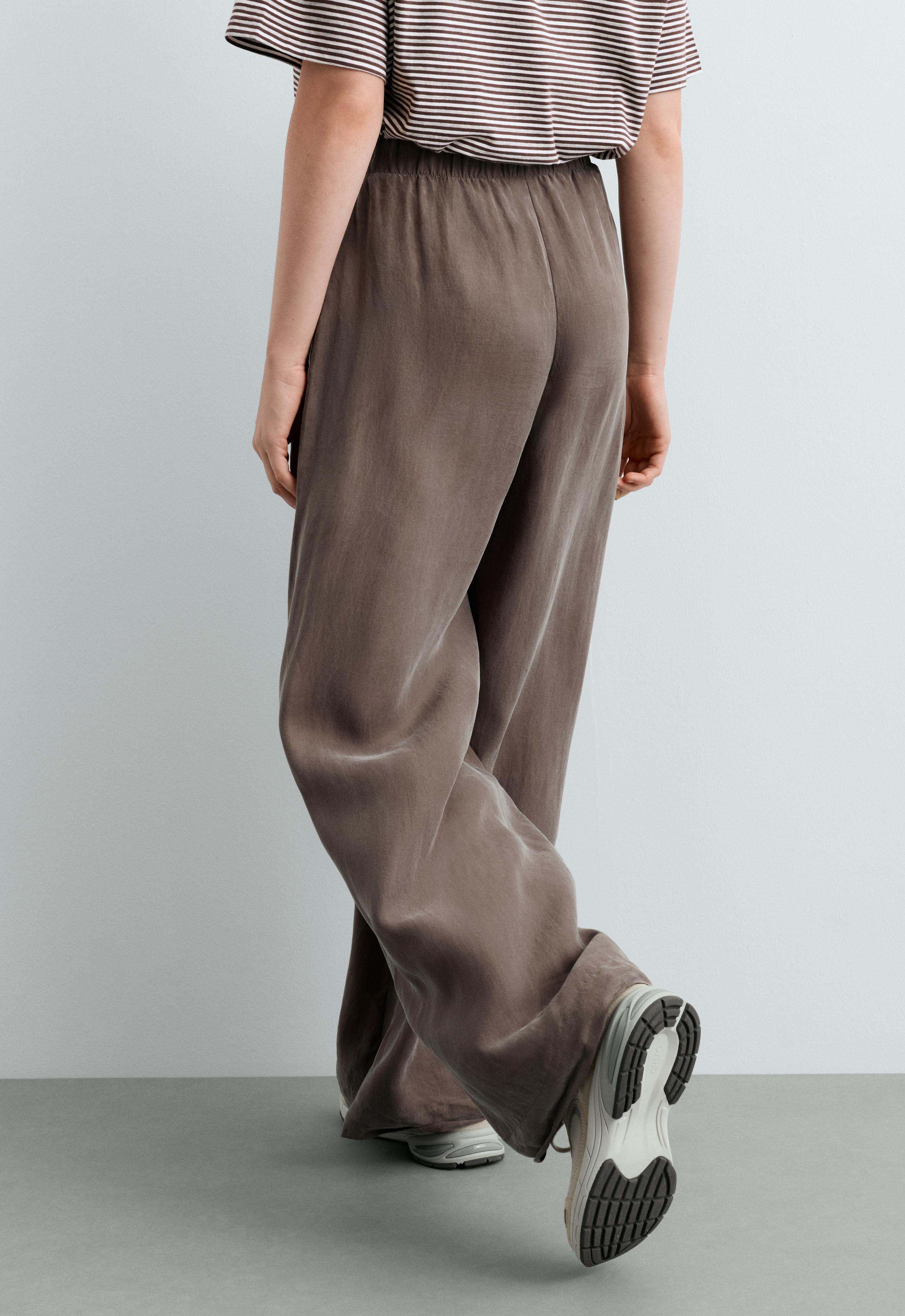 100% lyocell wide-leg trousers — DARK MINK
