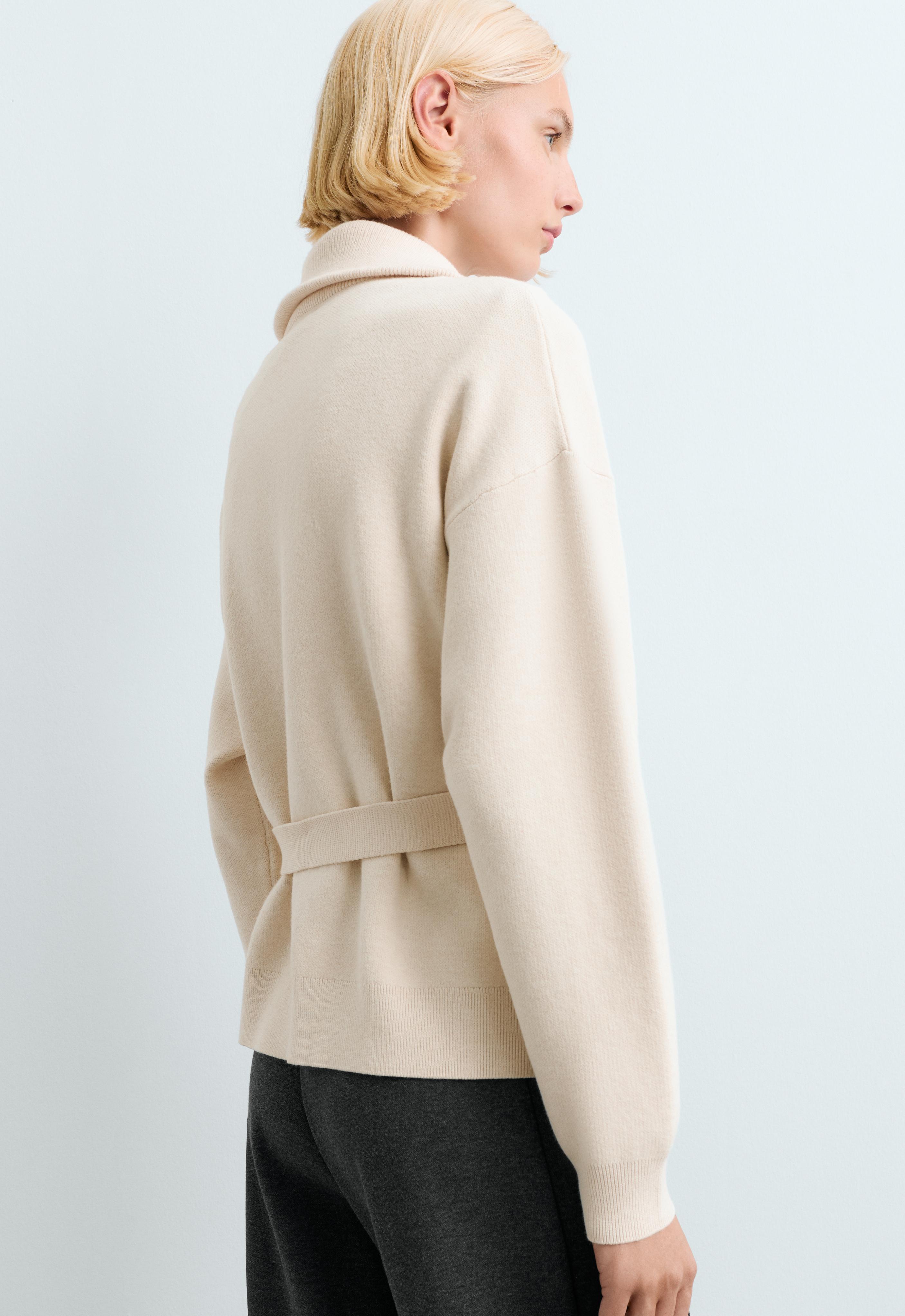 High-neck belted jacket — ECRU