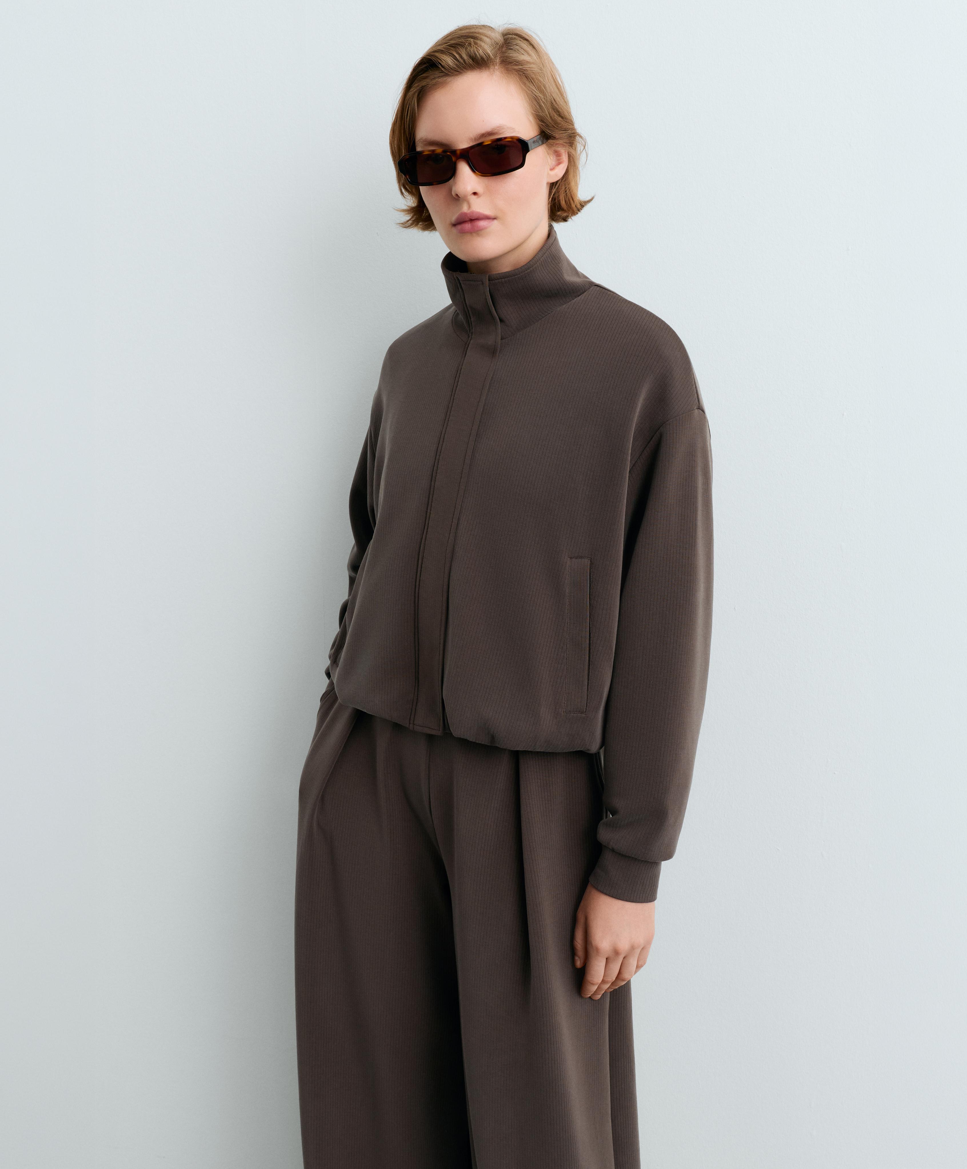 Striped jacket with modal — BROWN
