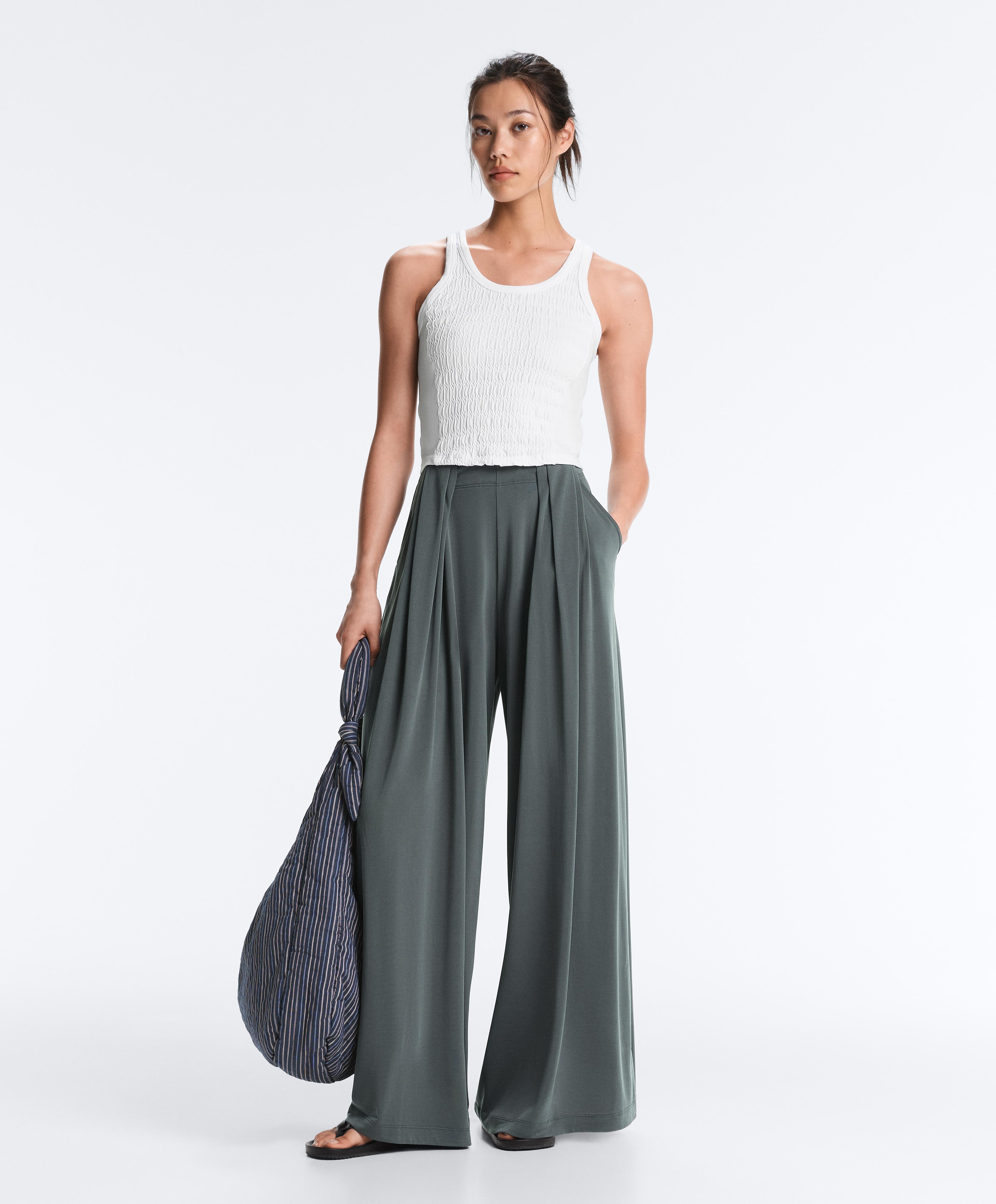 Floaty trousers with pleated modal blend waist — STEEL GREY