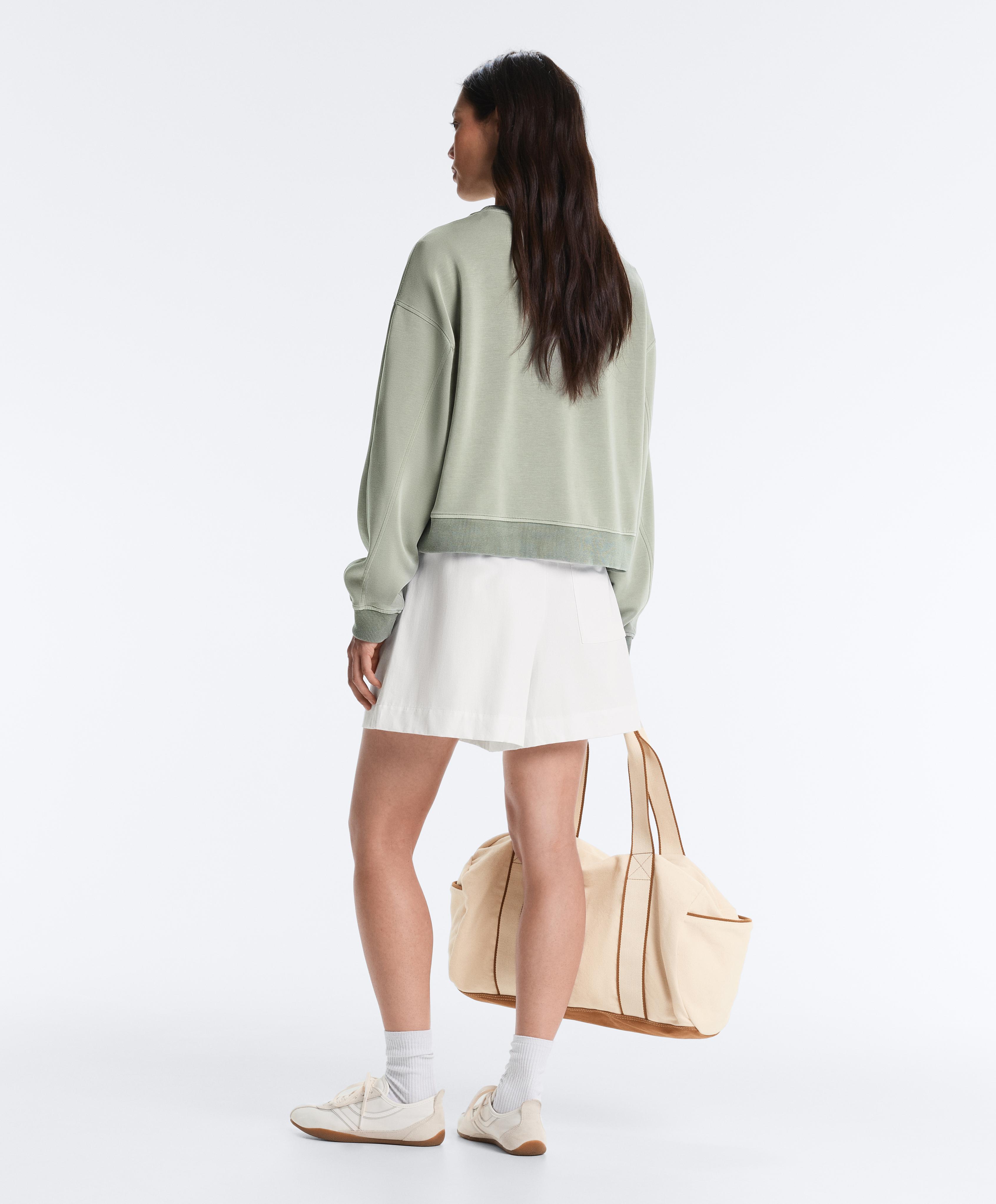 Soft-touch round neck sweatshirt with modal — WASHED GREEN
