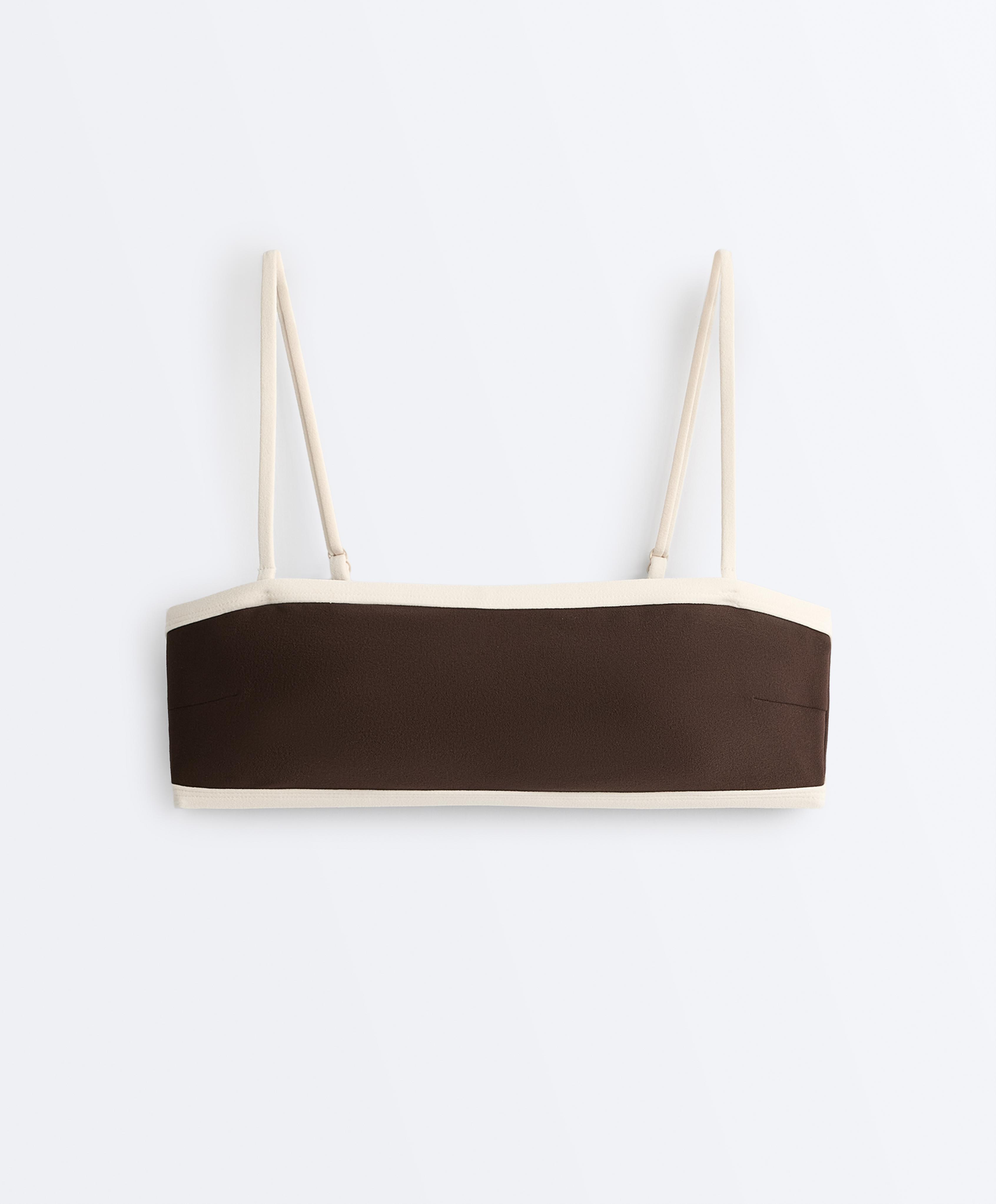 Contrast trim bandeau bikini — DARK BROWN