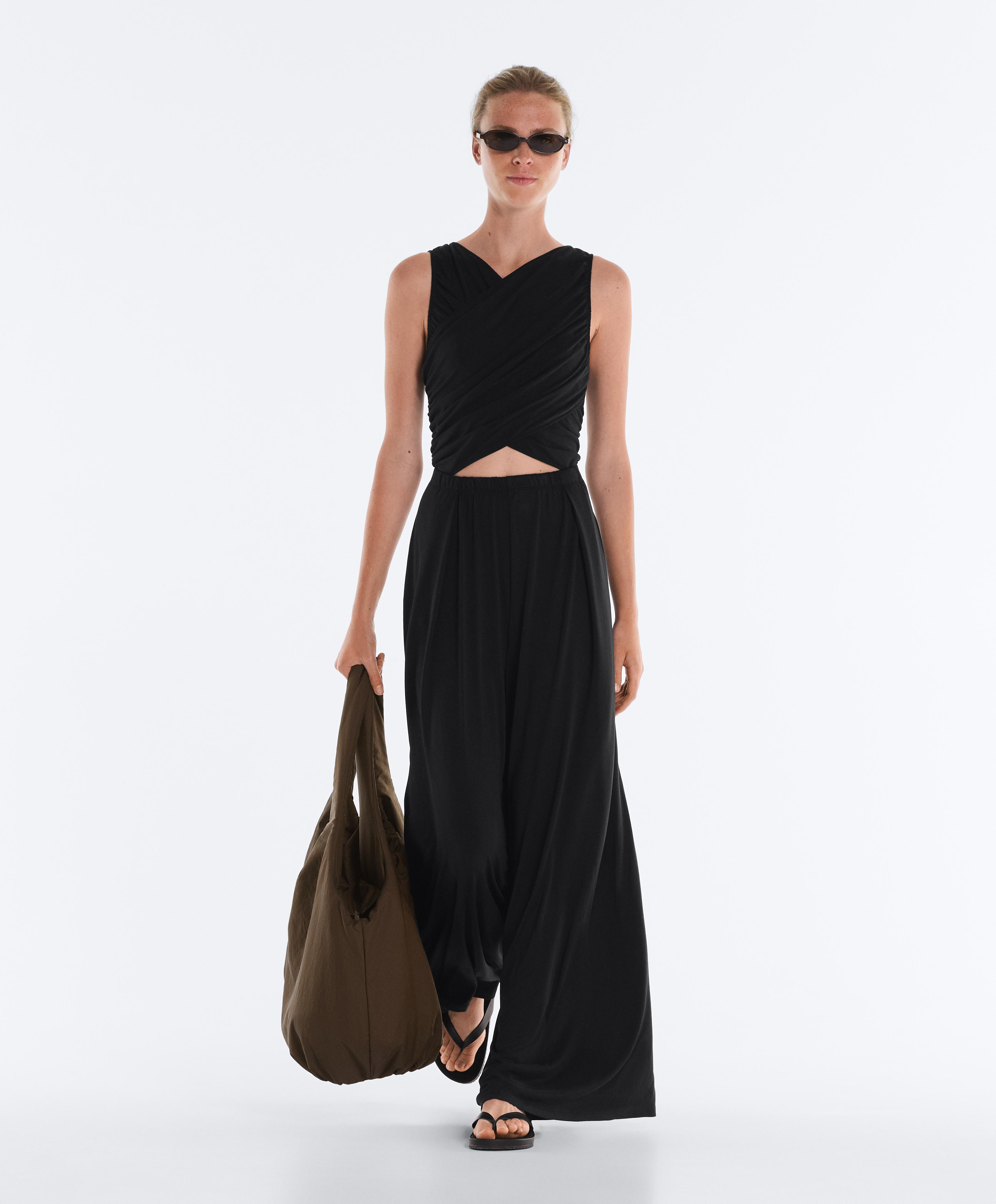 Crossover modal blend jumpsuit — BLACK