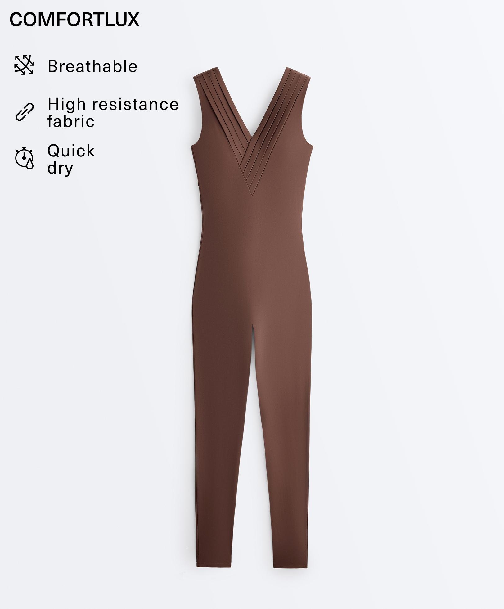 Pleated Comfortlux long jumpsuit — MID-BROWN