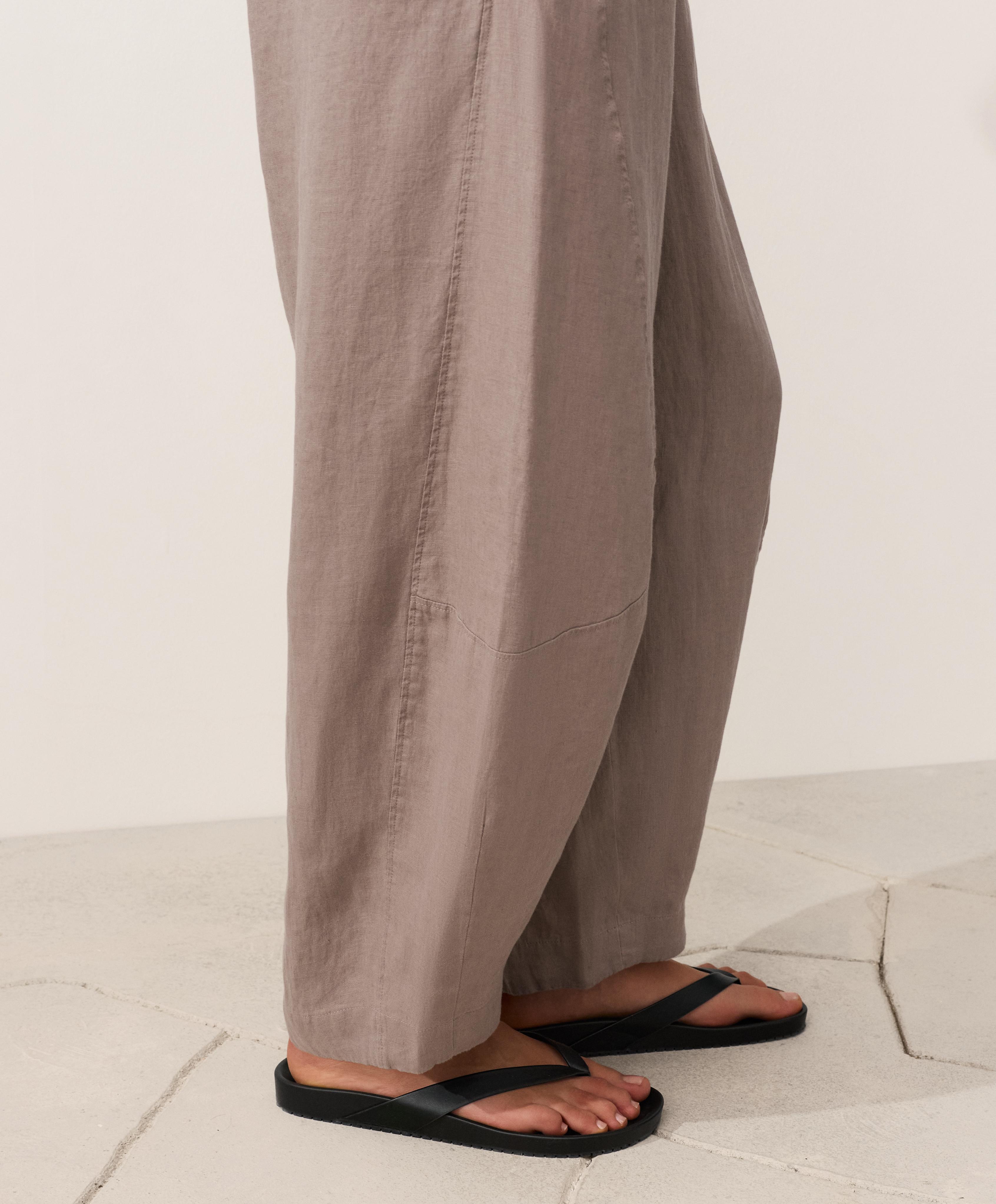 100% linen balloon trousers — TAUPE-GREY