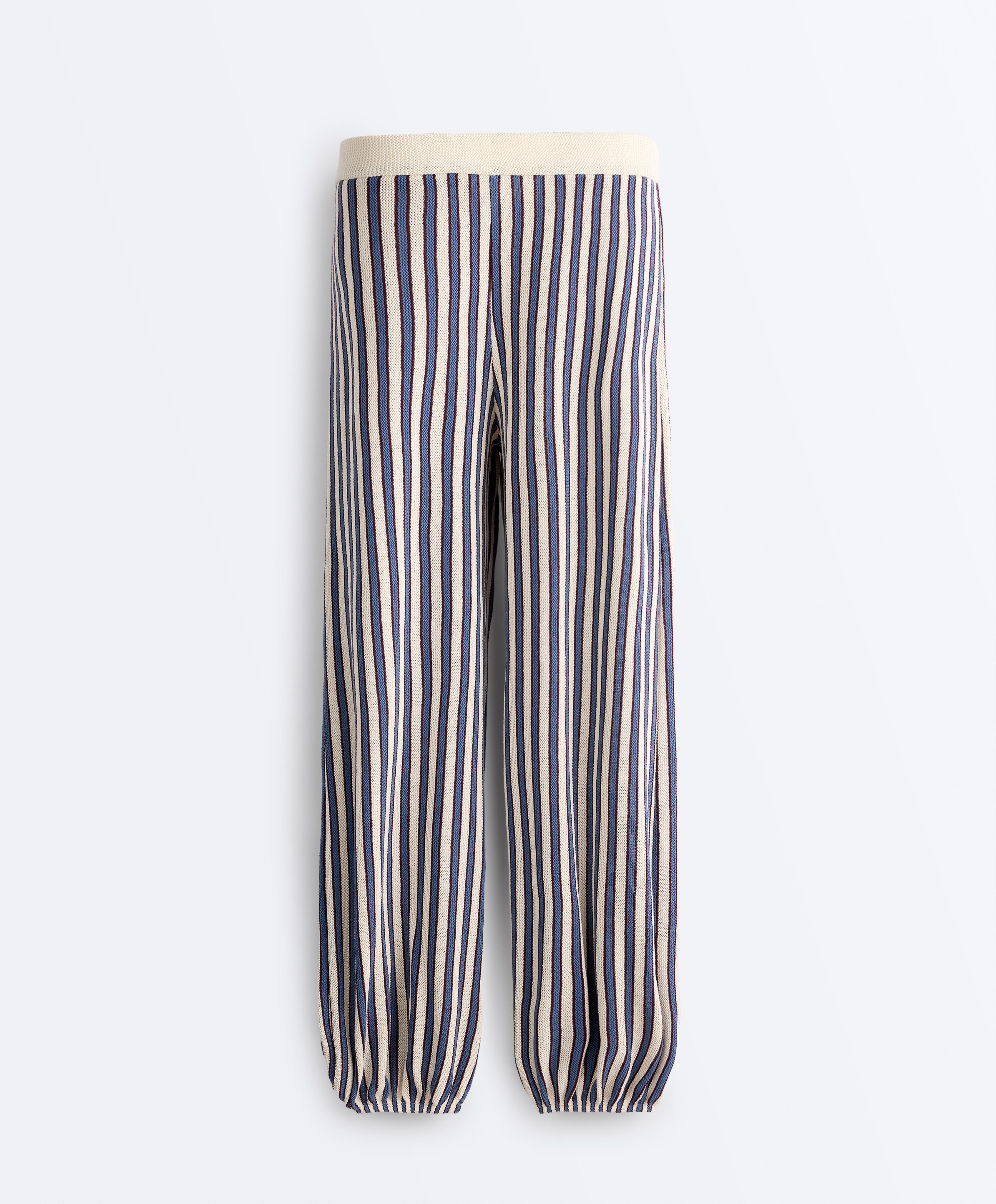 Striped cotton knit bloomer trousers — LAVENDER BLUE