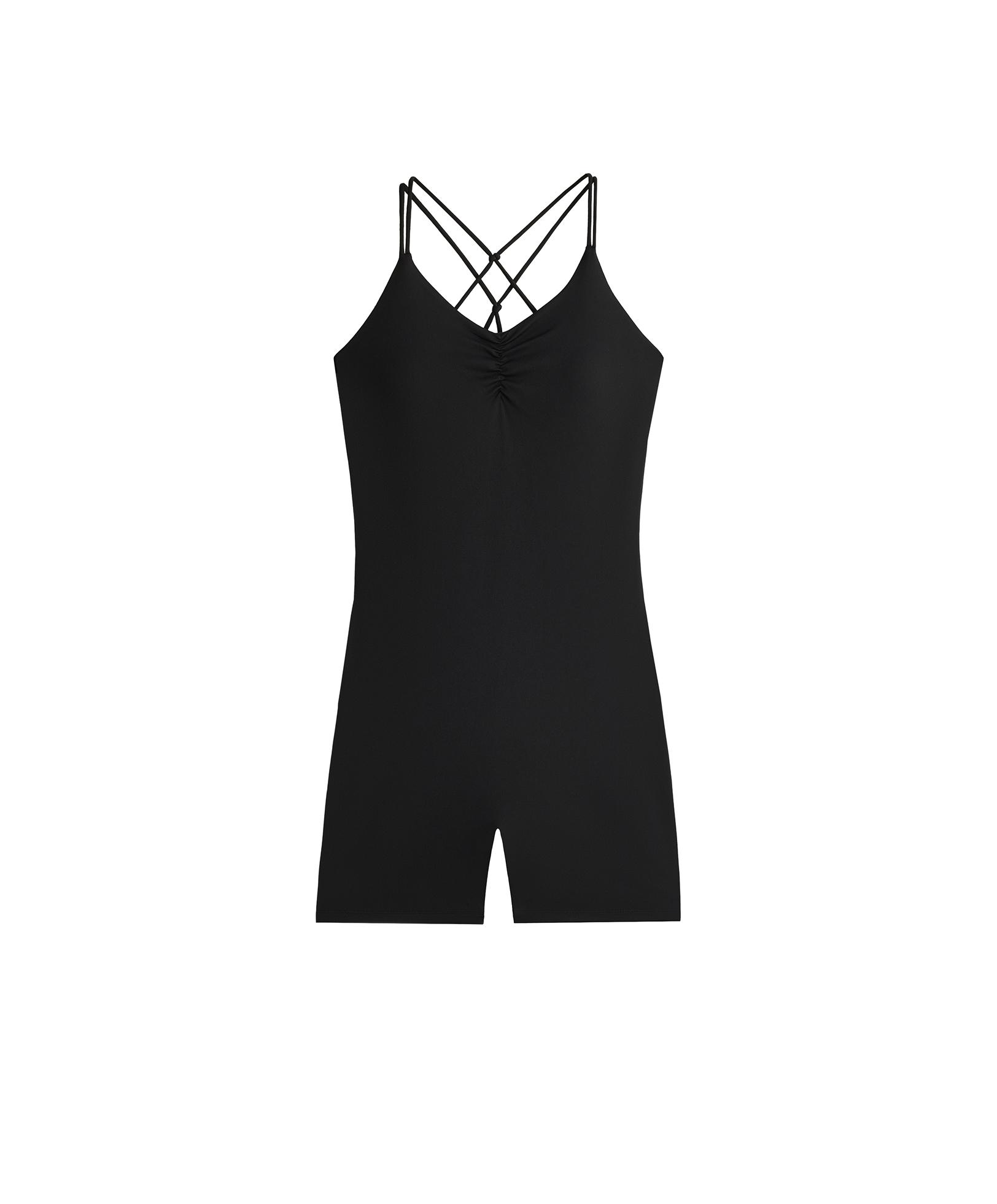 Comfortlux short jumpsuit with knot detail — BLACK