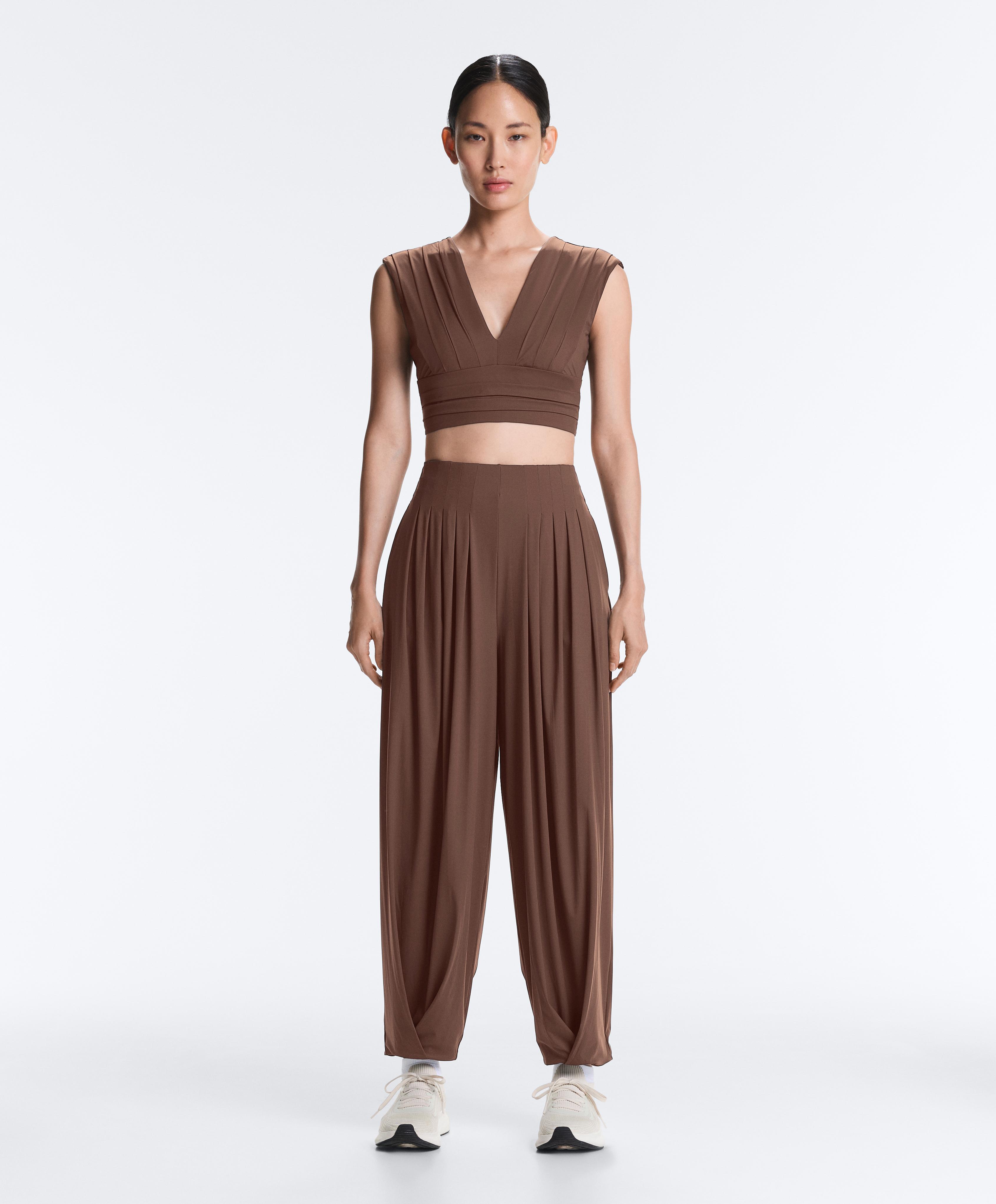 Light Touch pleated tank top — MID-BROWN