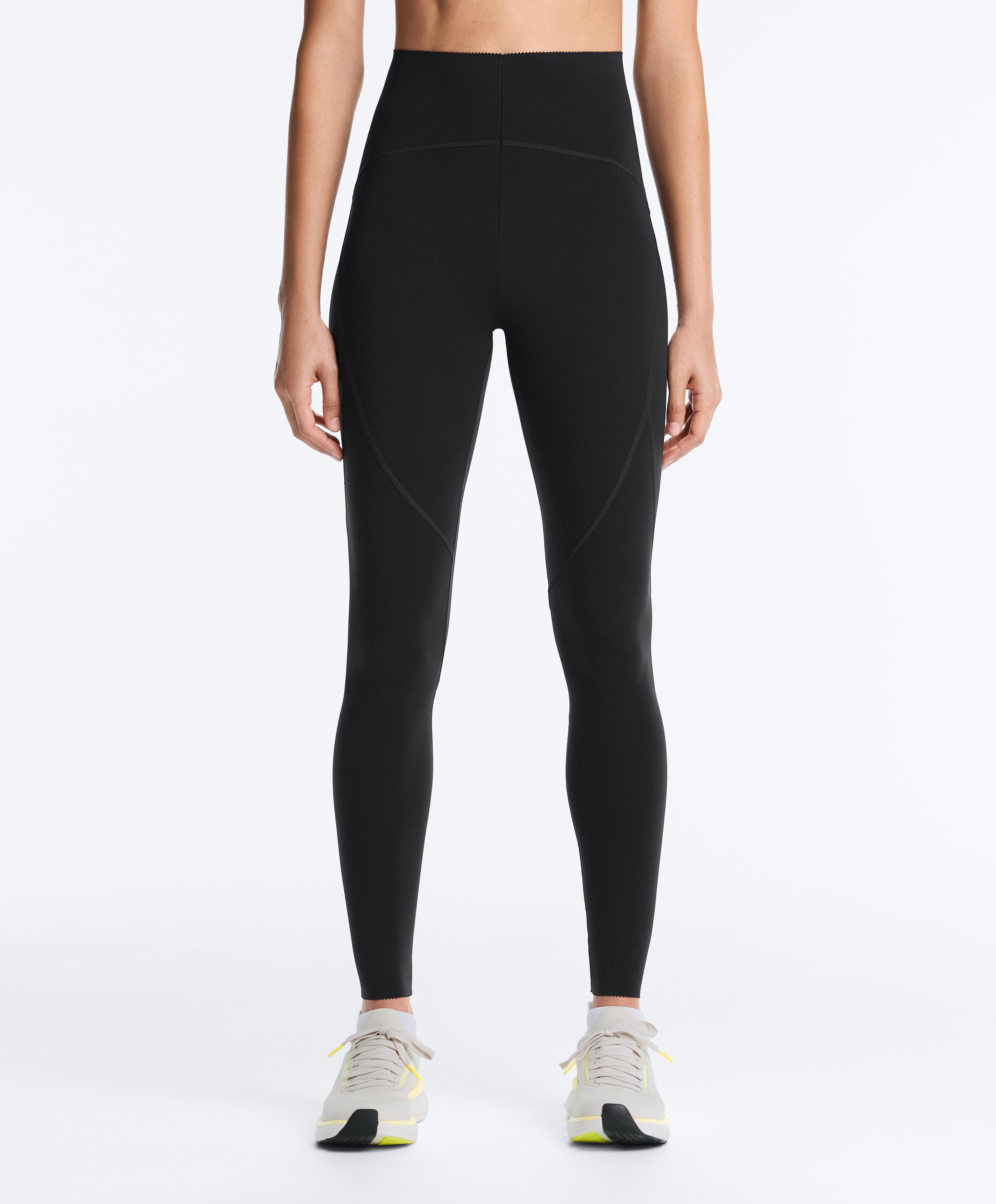 Basic compressive high-waisted ankle-length leggings — BLACK