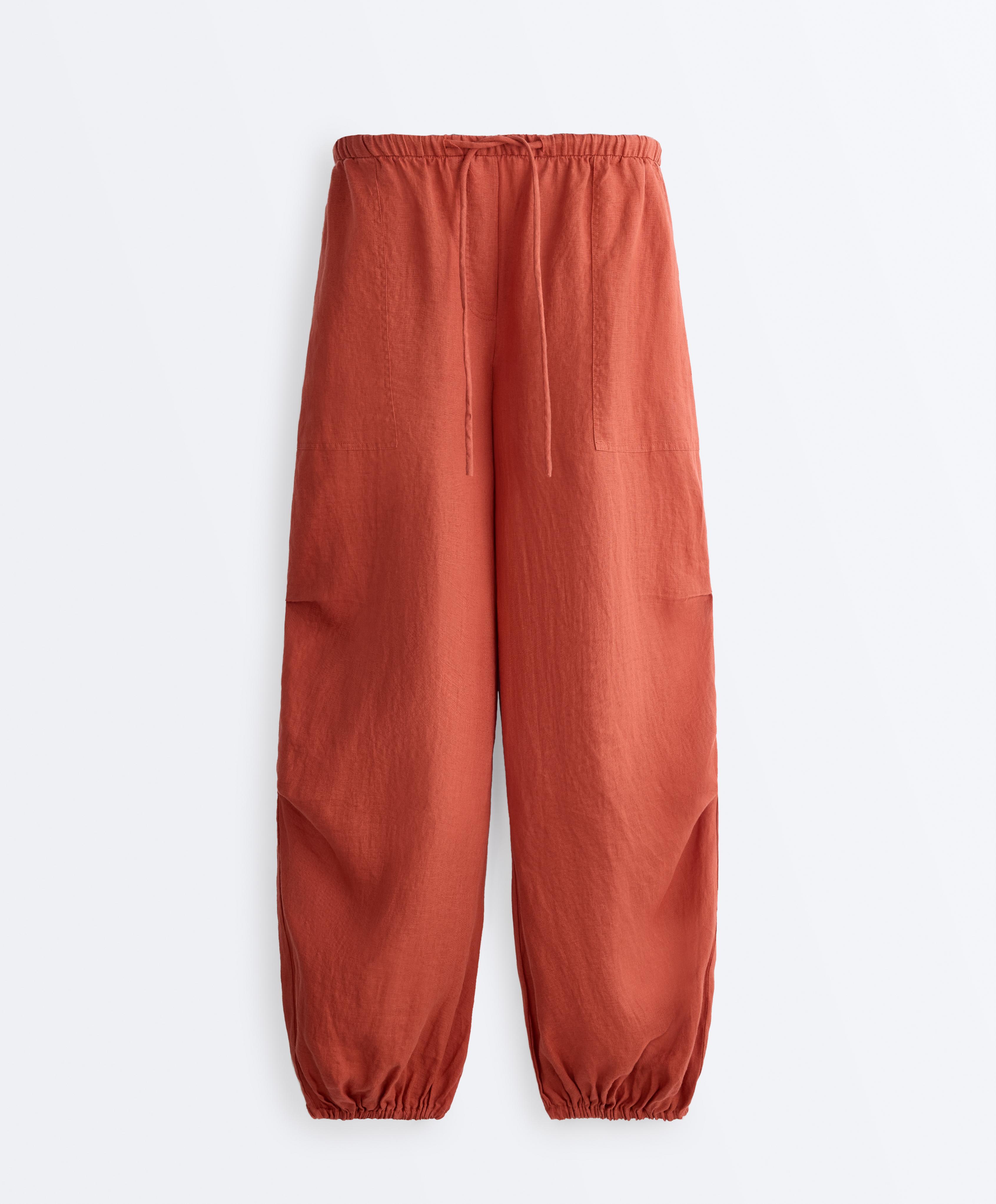 100% linen cargo bloomer trousers — BURNT ORANGE
