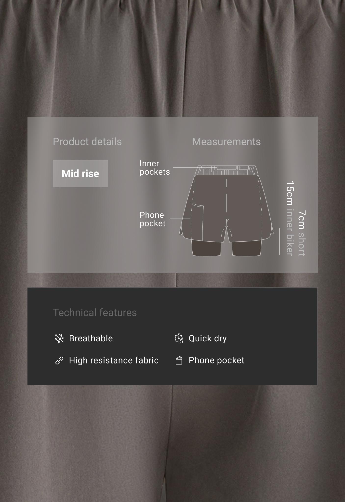 Mid rise 2-in-1 technical shorts — CHARCOAL GREY
