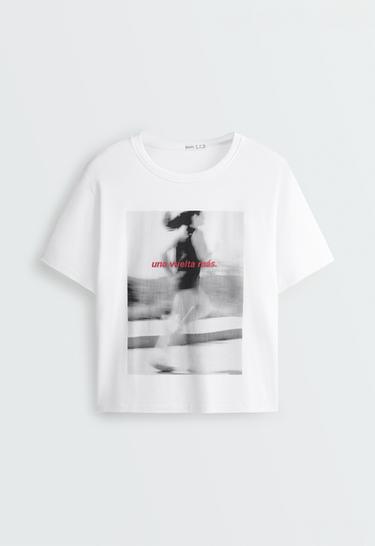 Boxy cropped cotton blend graphic T-shirt — WHITE  4