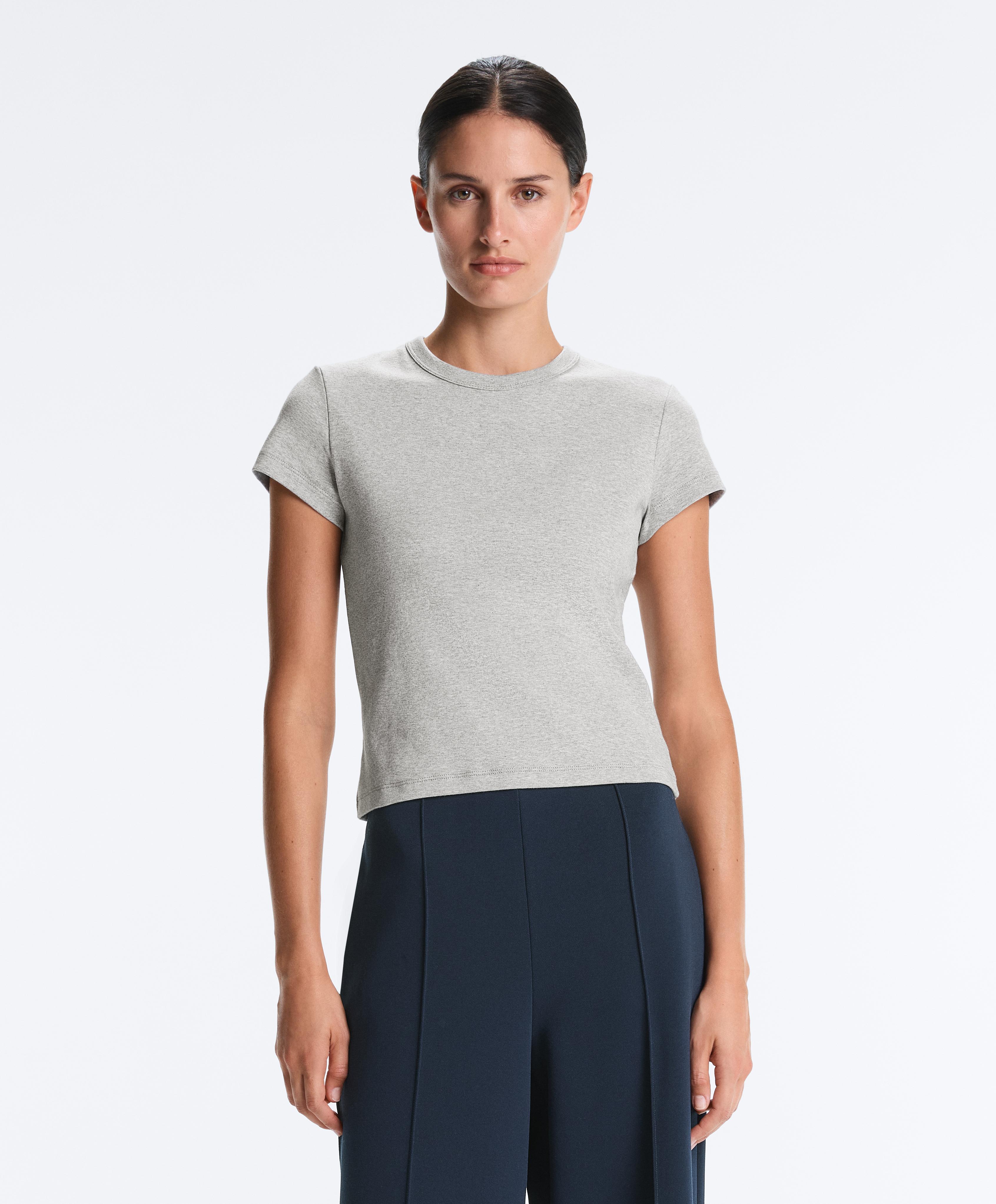 Fitted short sleeve rib T-shirt in cotton blend — GREY MELANGE