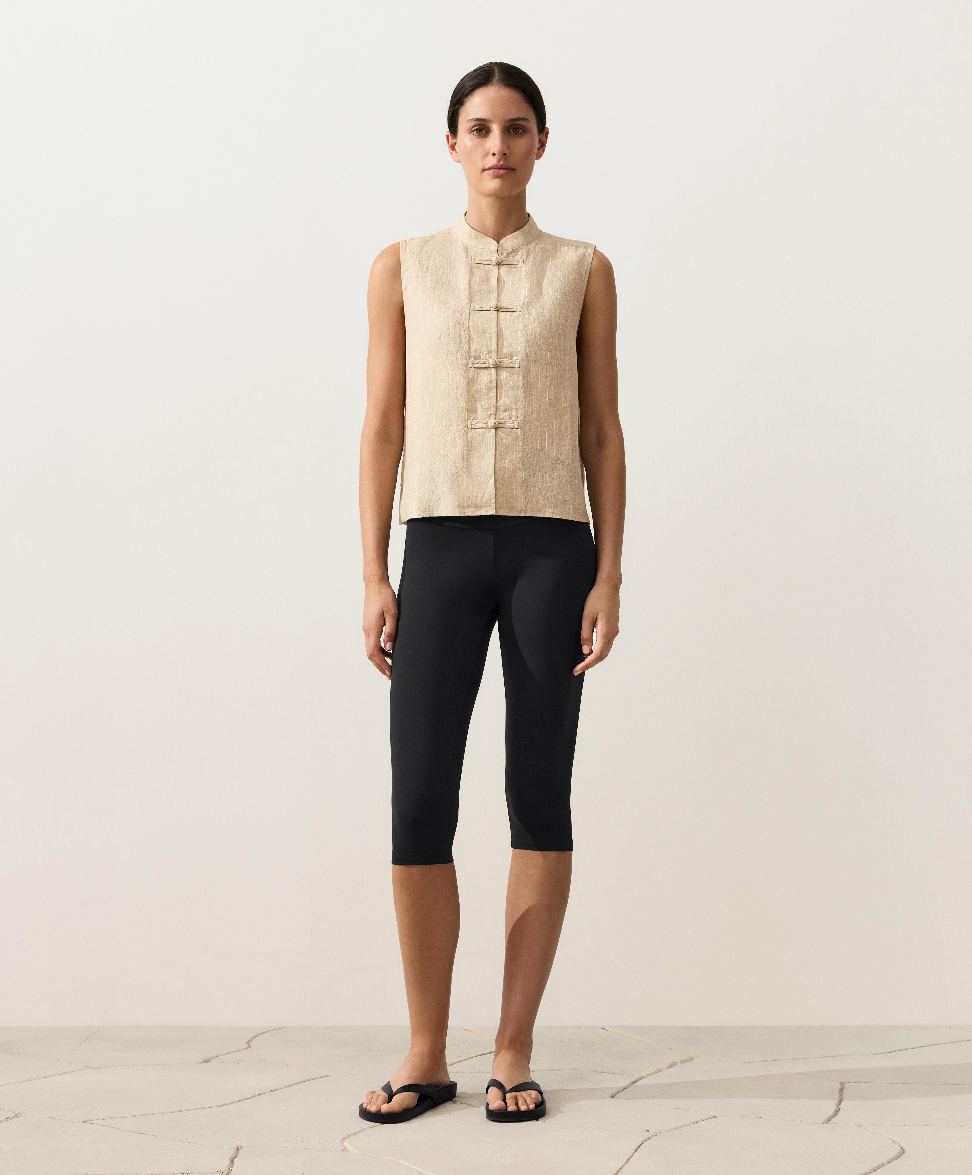 100% linen sleeveless stand-up collar shirt — SANDY