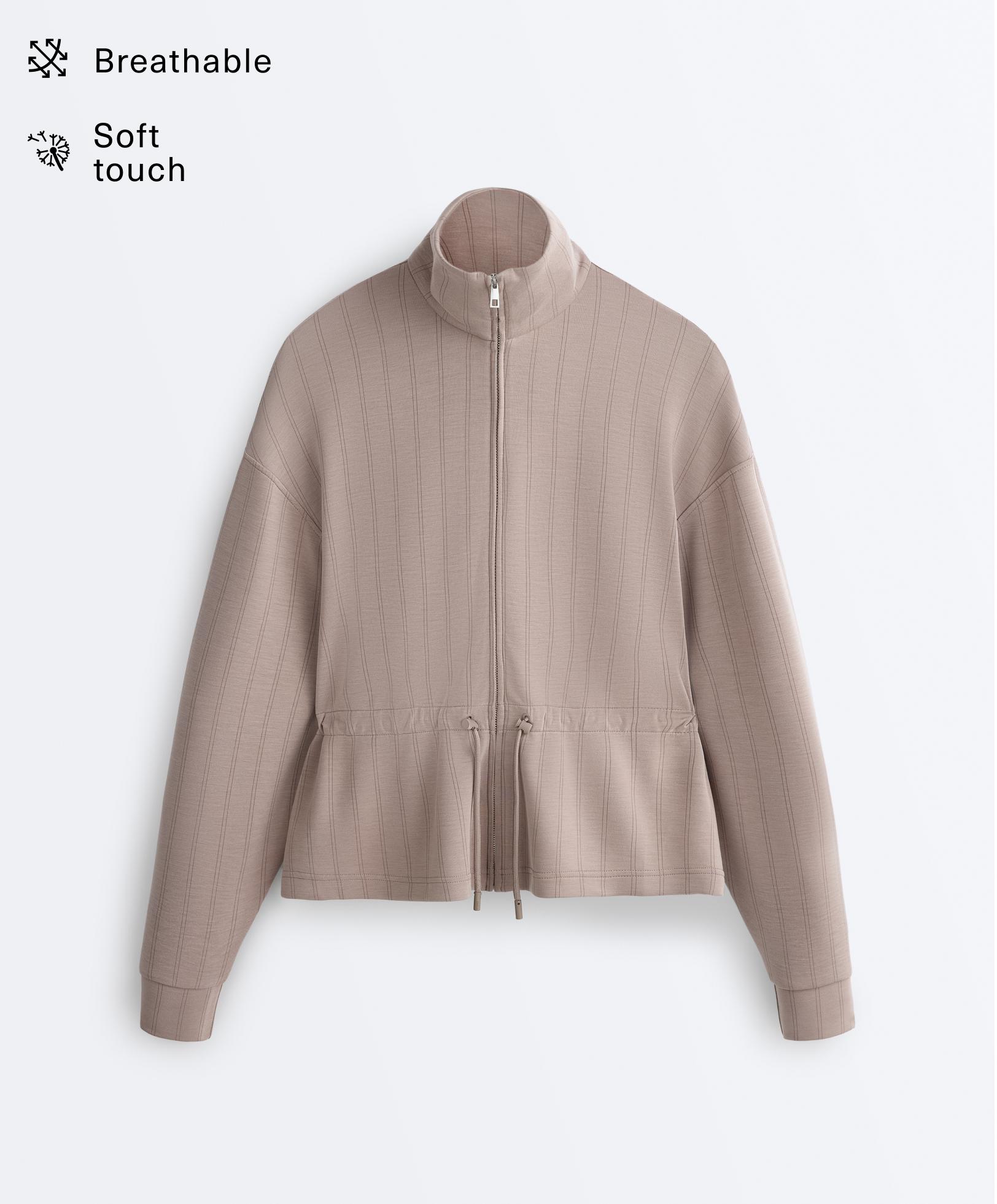 Soft-touch modal jacket with adjustable waist and high collar Soft-touch modal jacket with adjustable waist and high collar