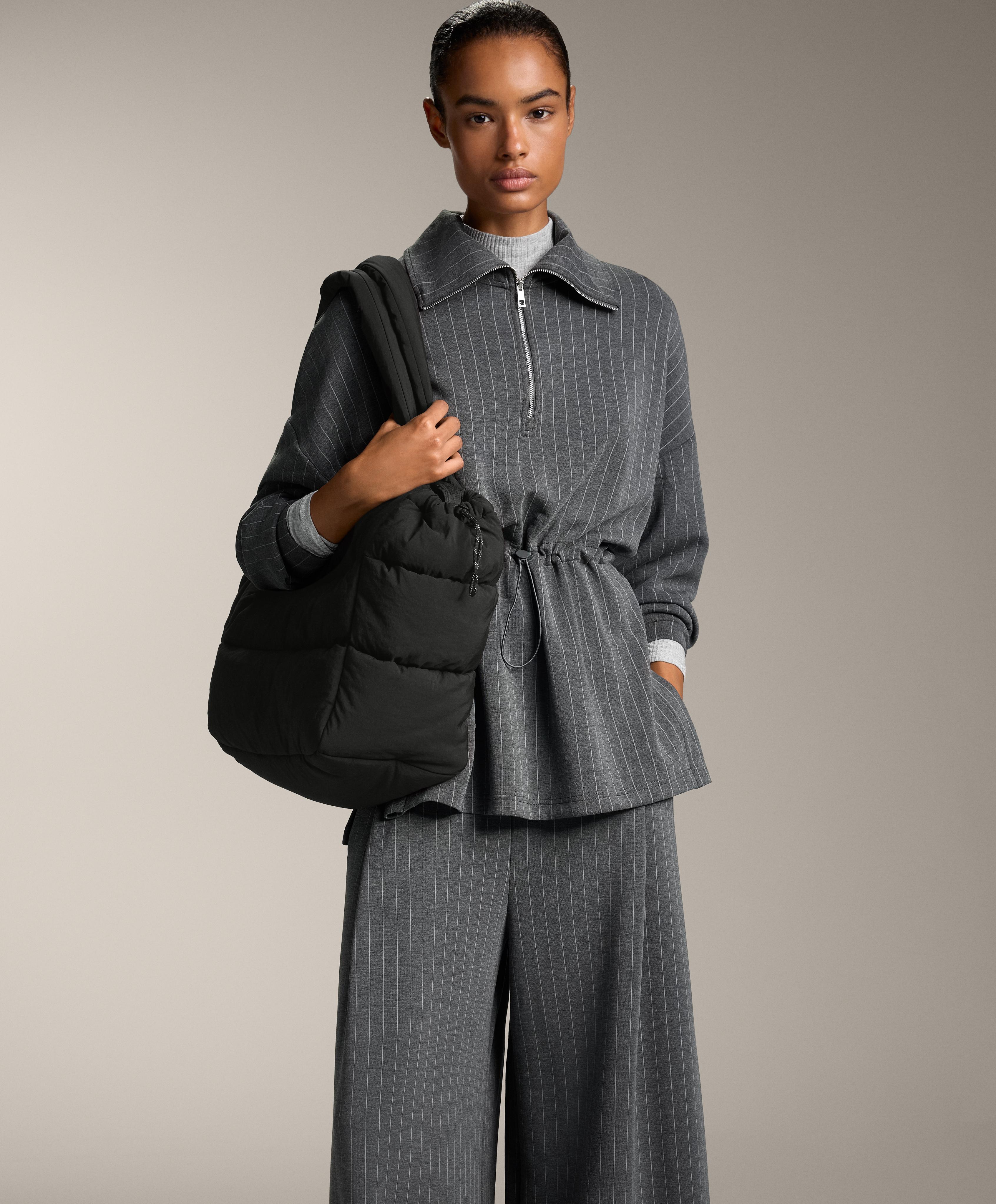 Long striped jacket with adjustable waist and soft-touch modal