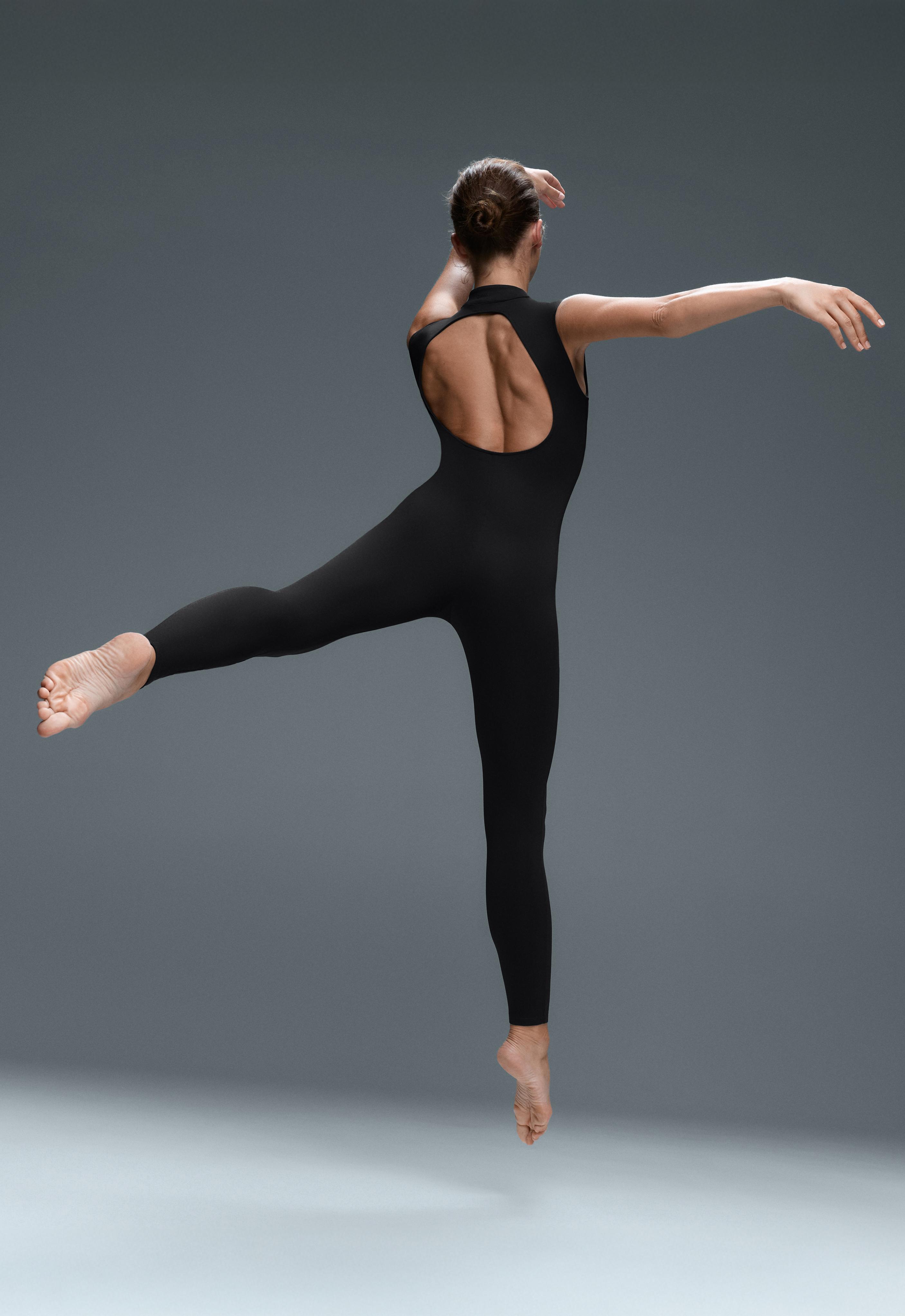 Comfortlux long jumpsuit with mandarin collar — BLACK