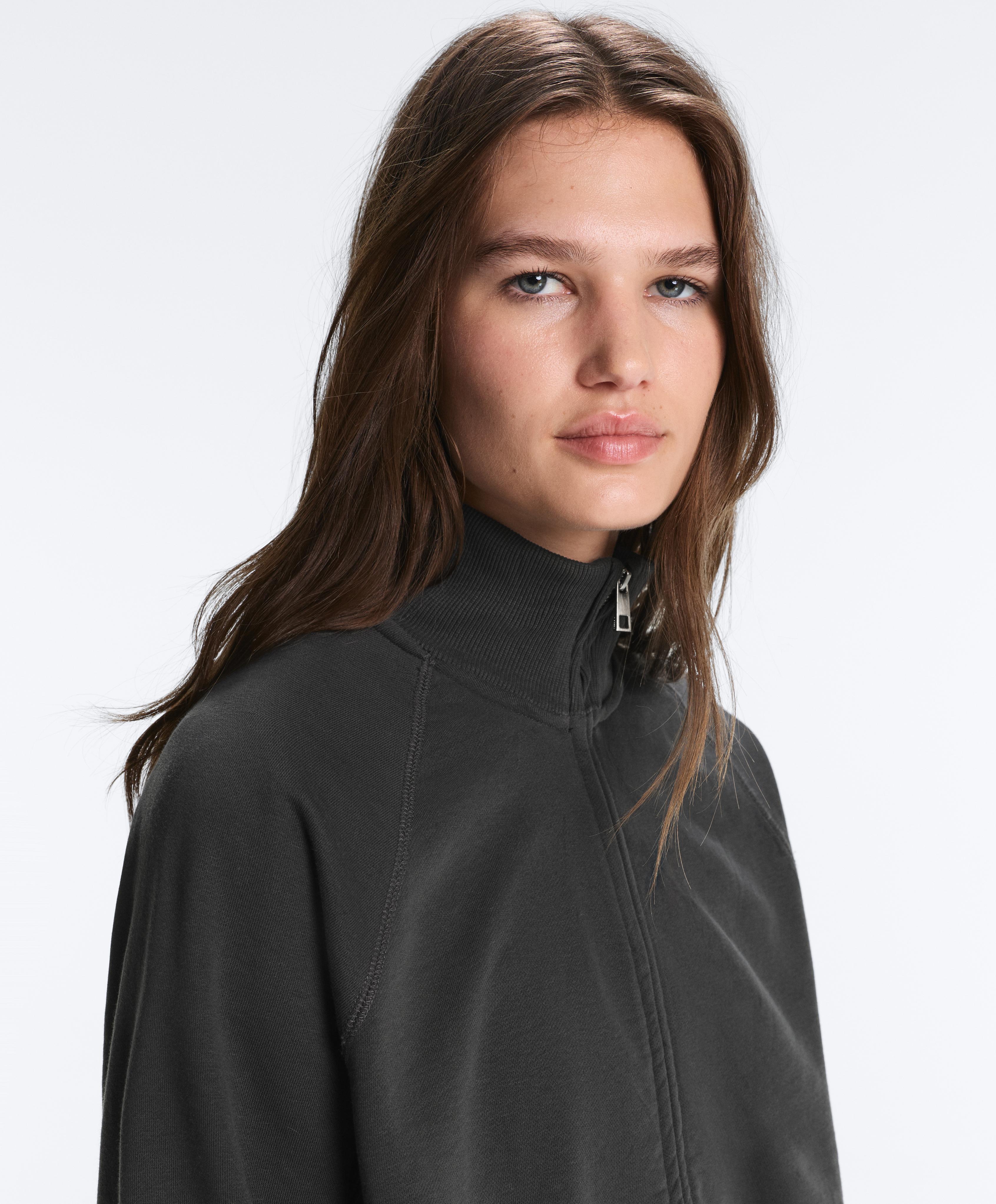 Cotton blend fleece high neck jacket — DARK ANTHRACITE